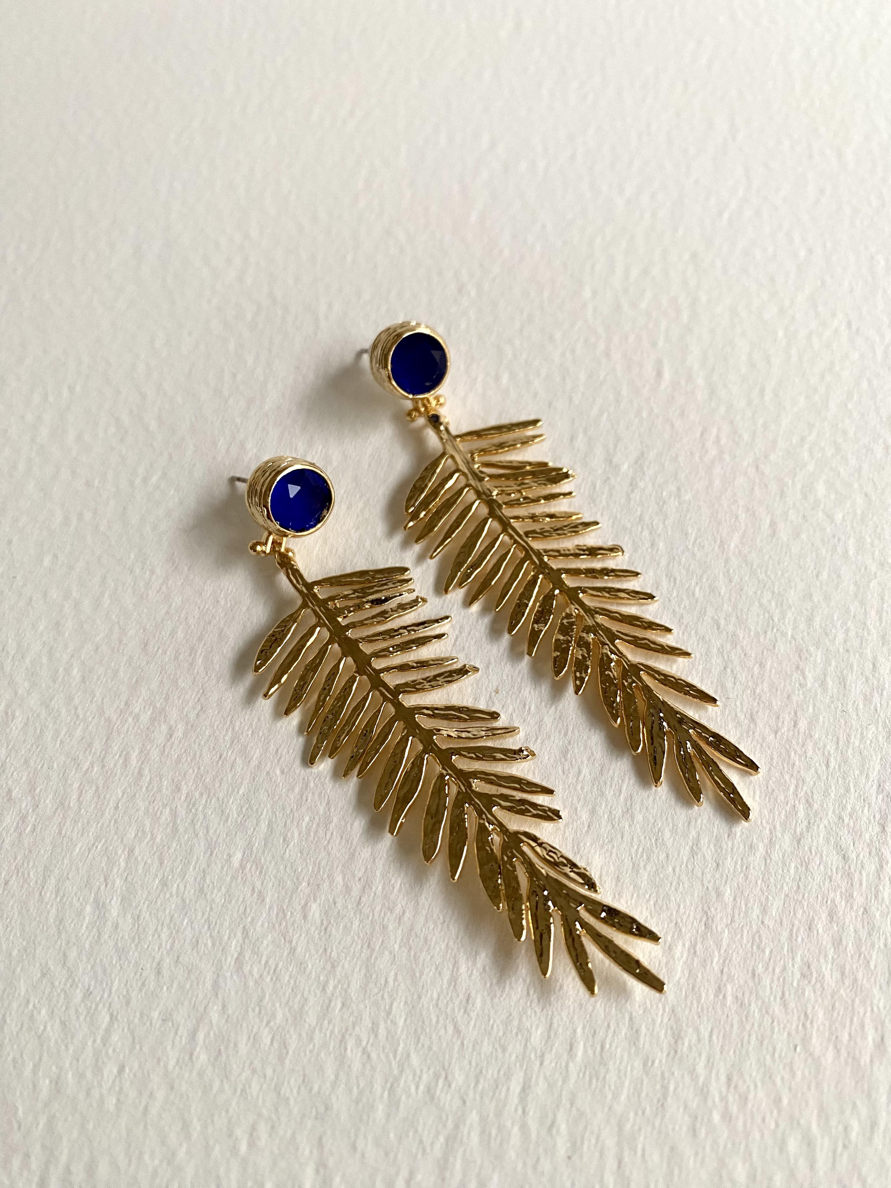 Özel Tasarım Lapis Lacivert Taşlı Palmiye Küpe