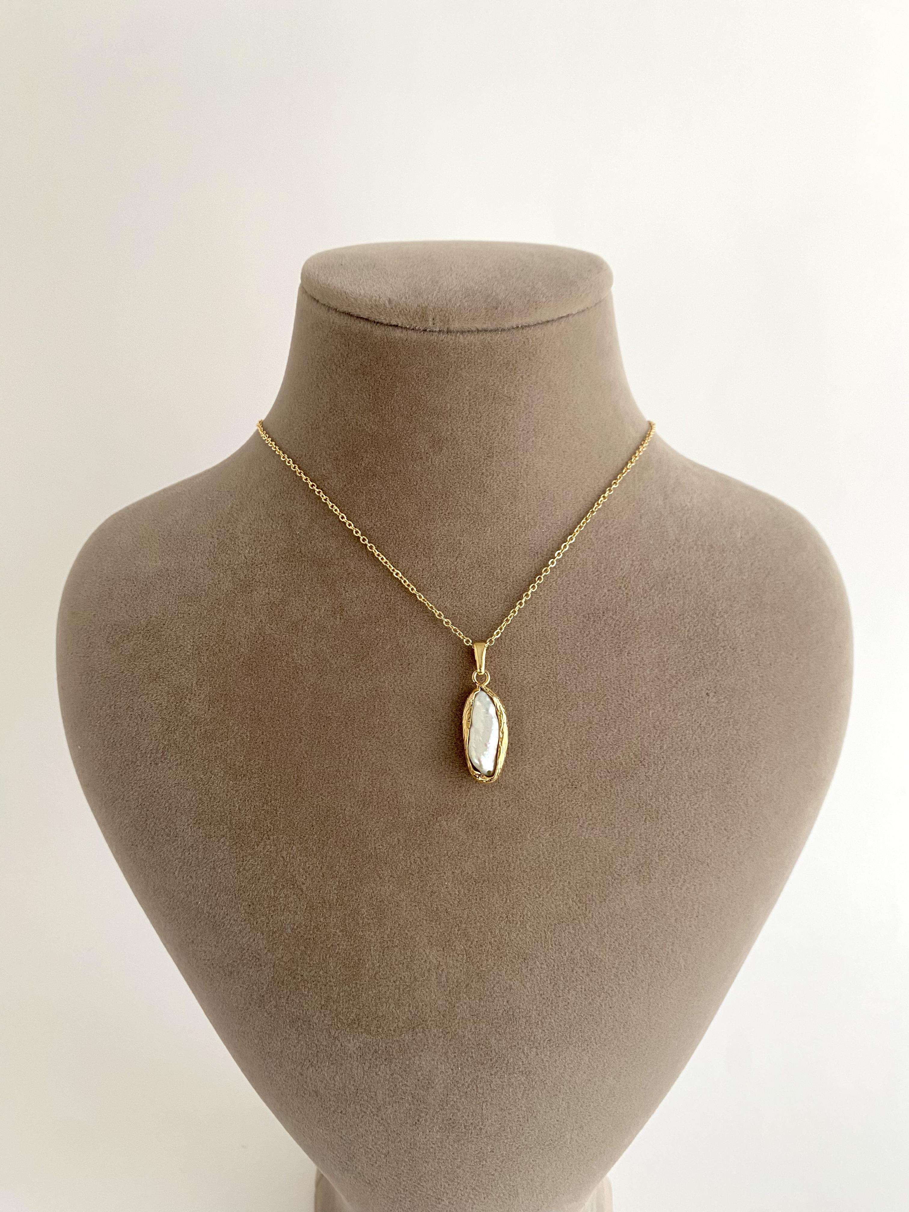 Özel Tasarım Mini Doğal Uzun İnci Uçlu Kolye - Krem