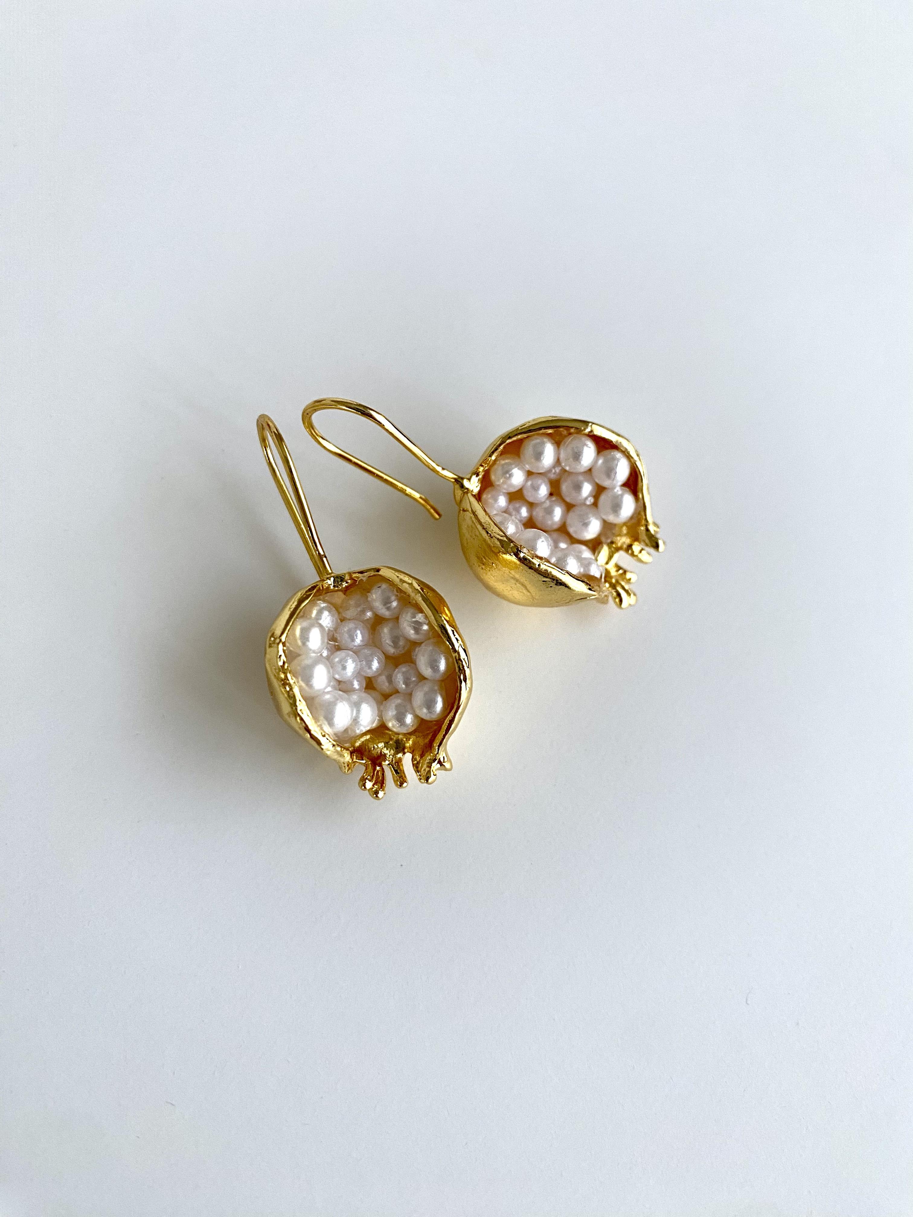 Özel Tasarım Tatlı Su incili Nar Bereket Küpe