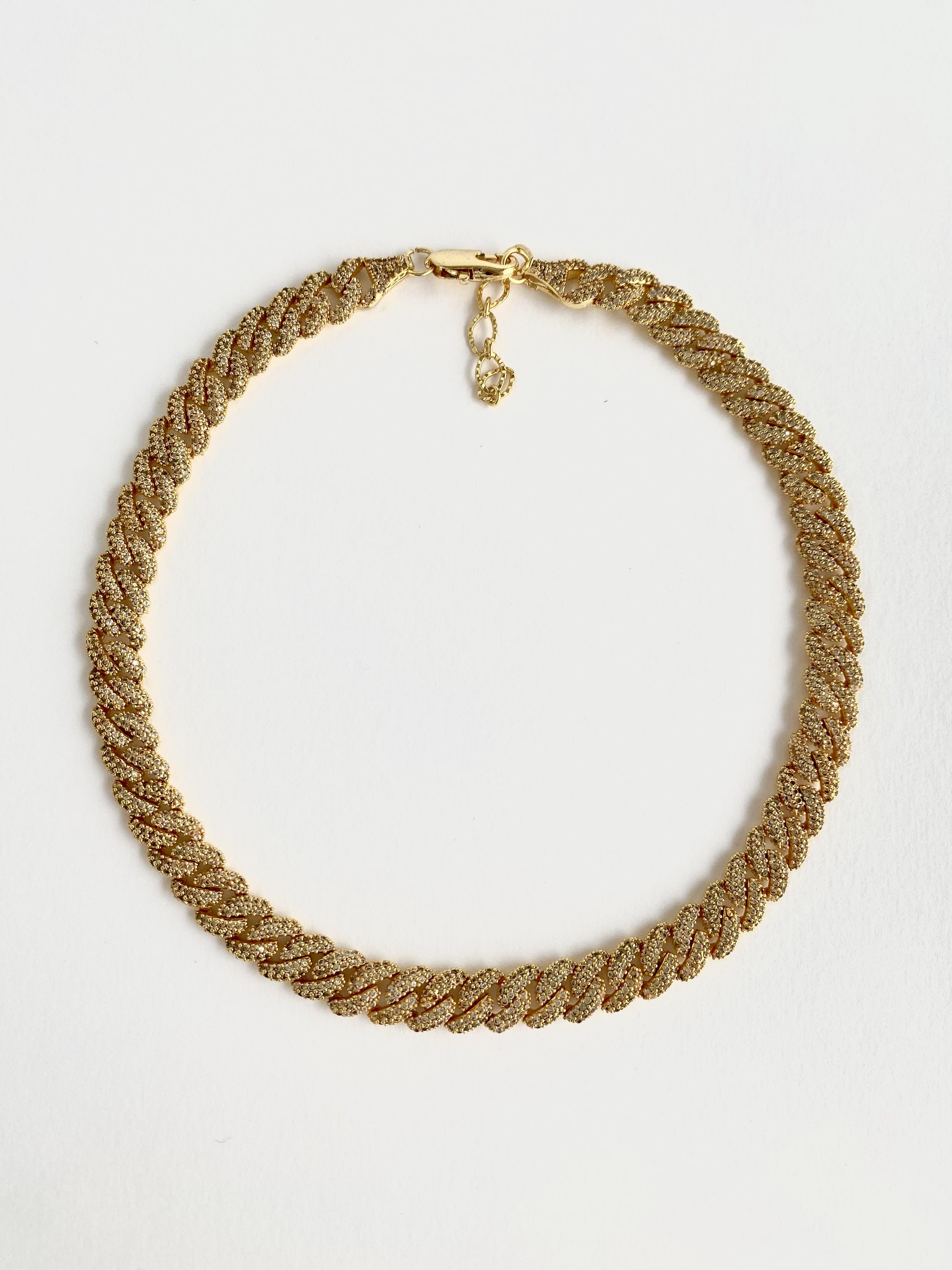 Özel Tasarım Zirkon Taşlı Choker Zincir Kolye - Gold