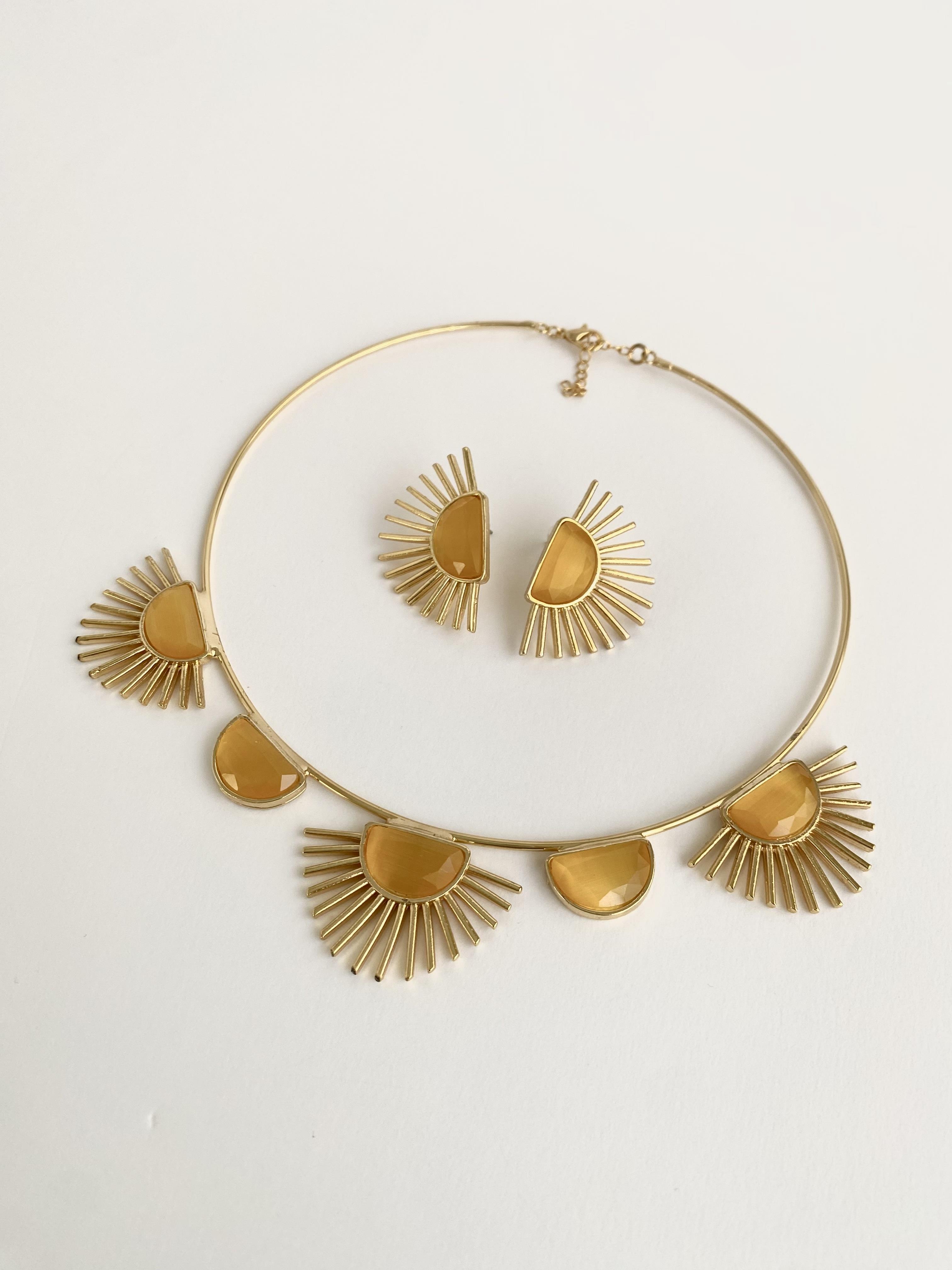 Tasarım Kedi Gözü Taşlı Golden Hour Choker Kolye - Sarı