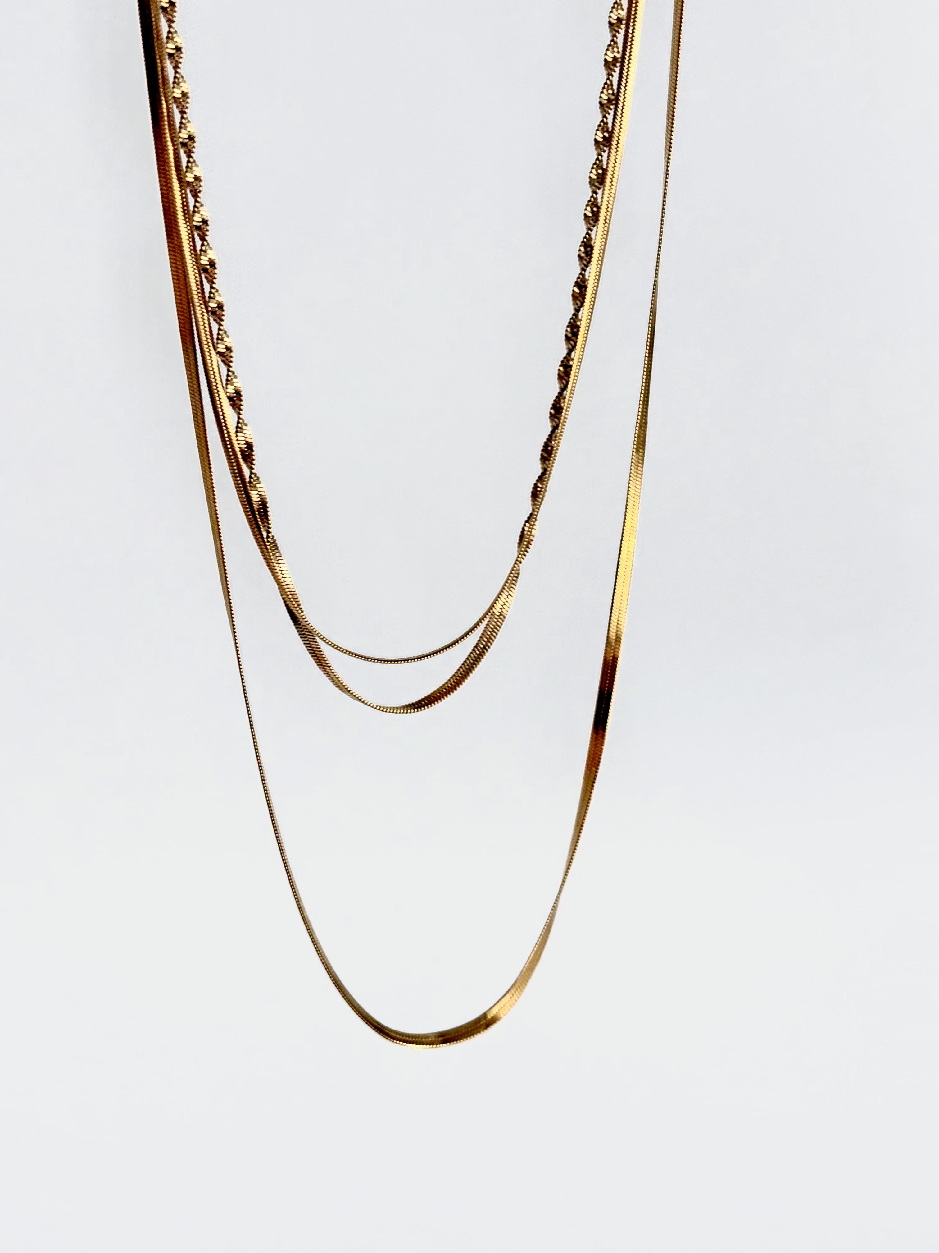 Üçlü Çelik Kolye Kombini-Gold