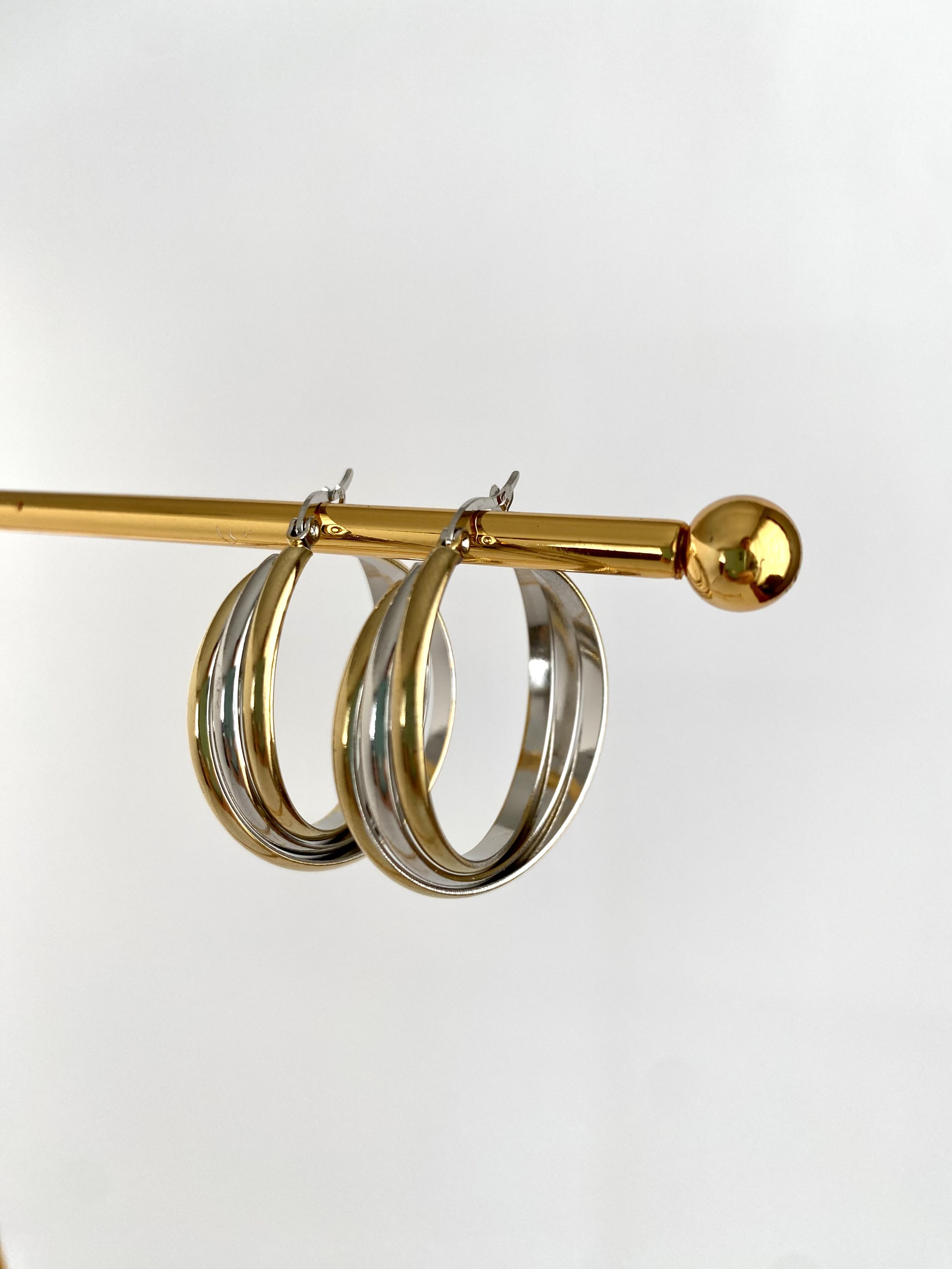 Üçlü Trinity Çift Renkli Çelik Halka Küpe