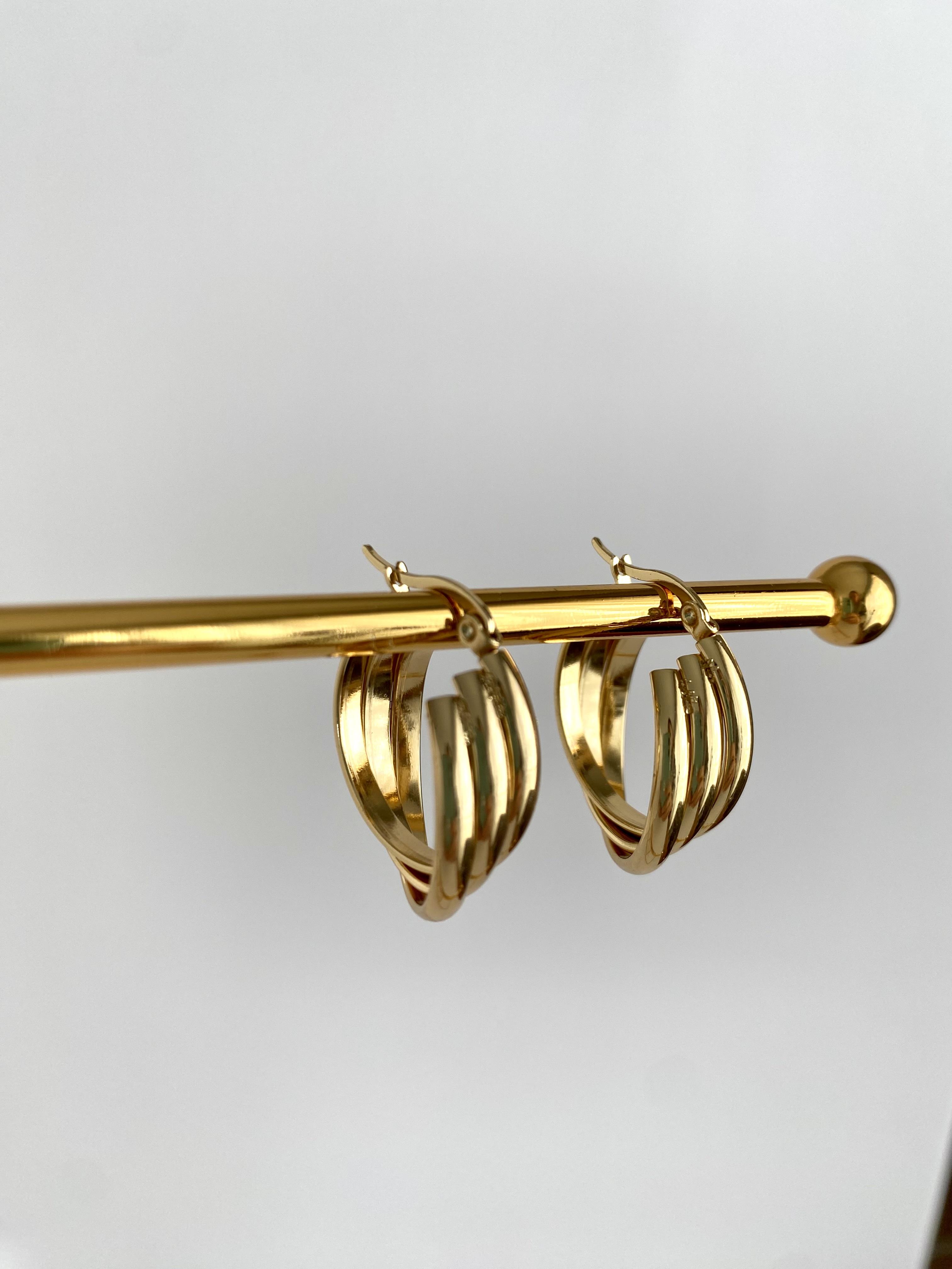 Üçlü Trinity Gold Çelik Halka Küpe