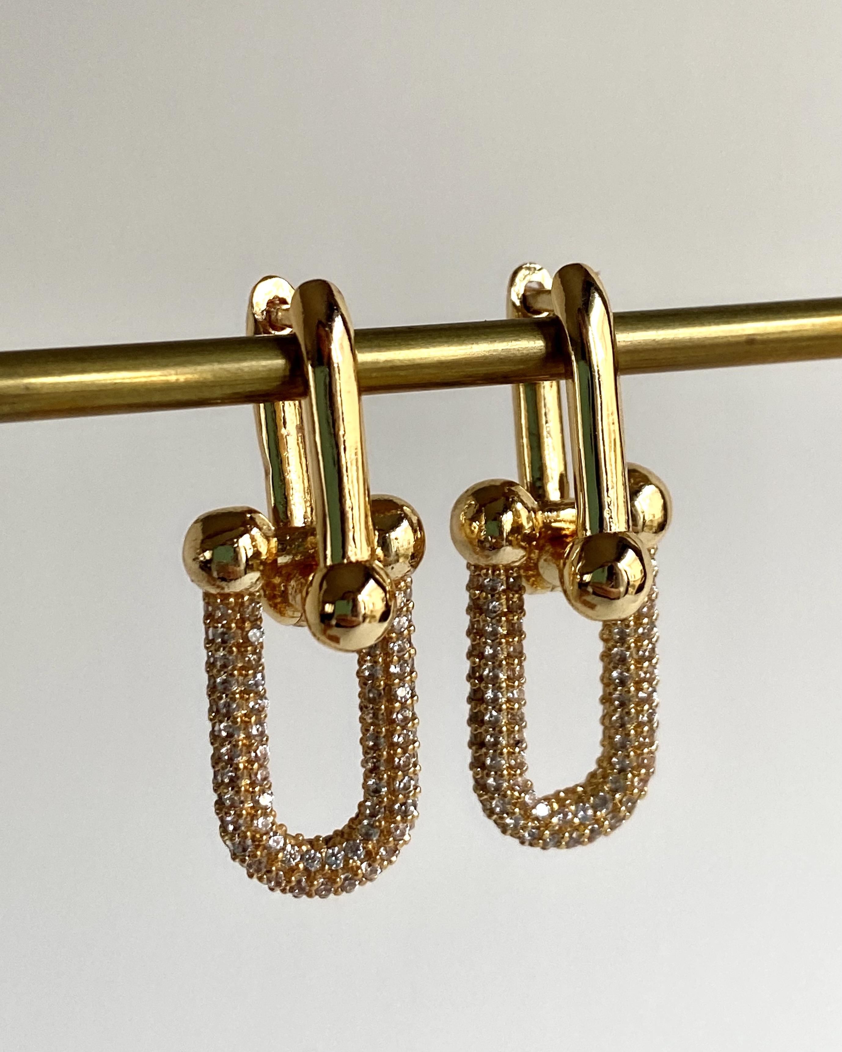 Zirkon Taşlı Tiff Link Küpe - Gold