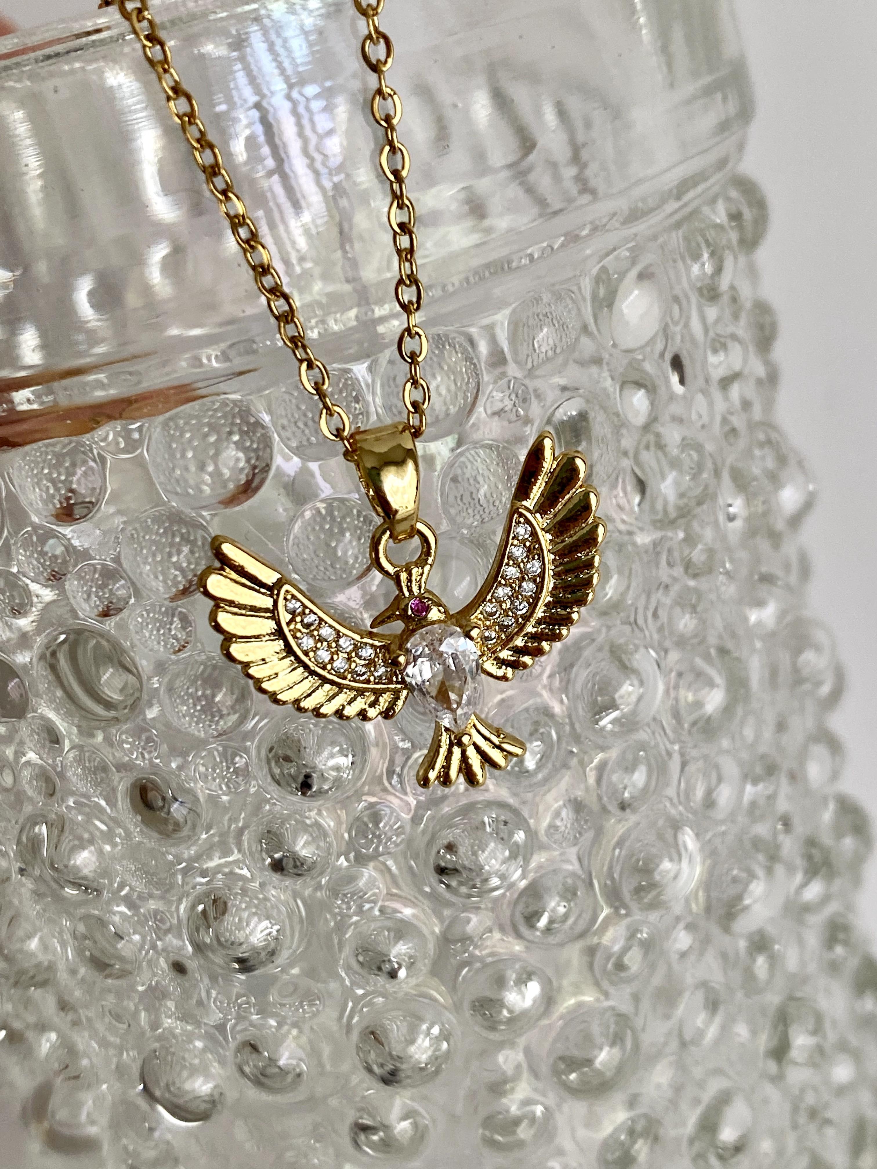 Zümrüdüanka Kuşu Çelik Kolye - Gold