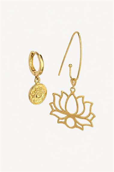 925 Ayar Gümüş Ada Lotus Küpe Kombini- Orijinal Boy