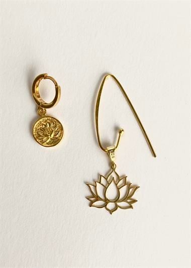 925 Ayar Gümüş Ada Lotus Küpe Kombini-Küçük Boy