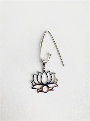 925 Ayar Gümüş Ada Lotus Küpe - Orta Boy-Silver