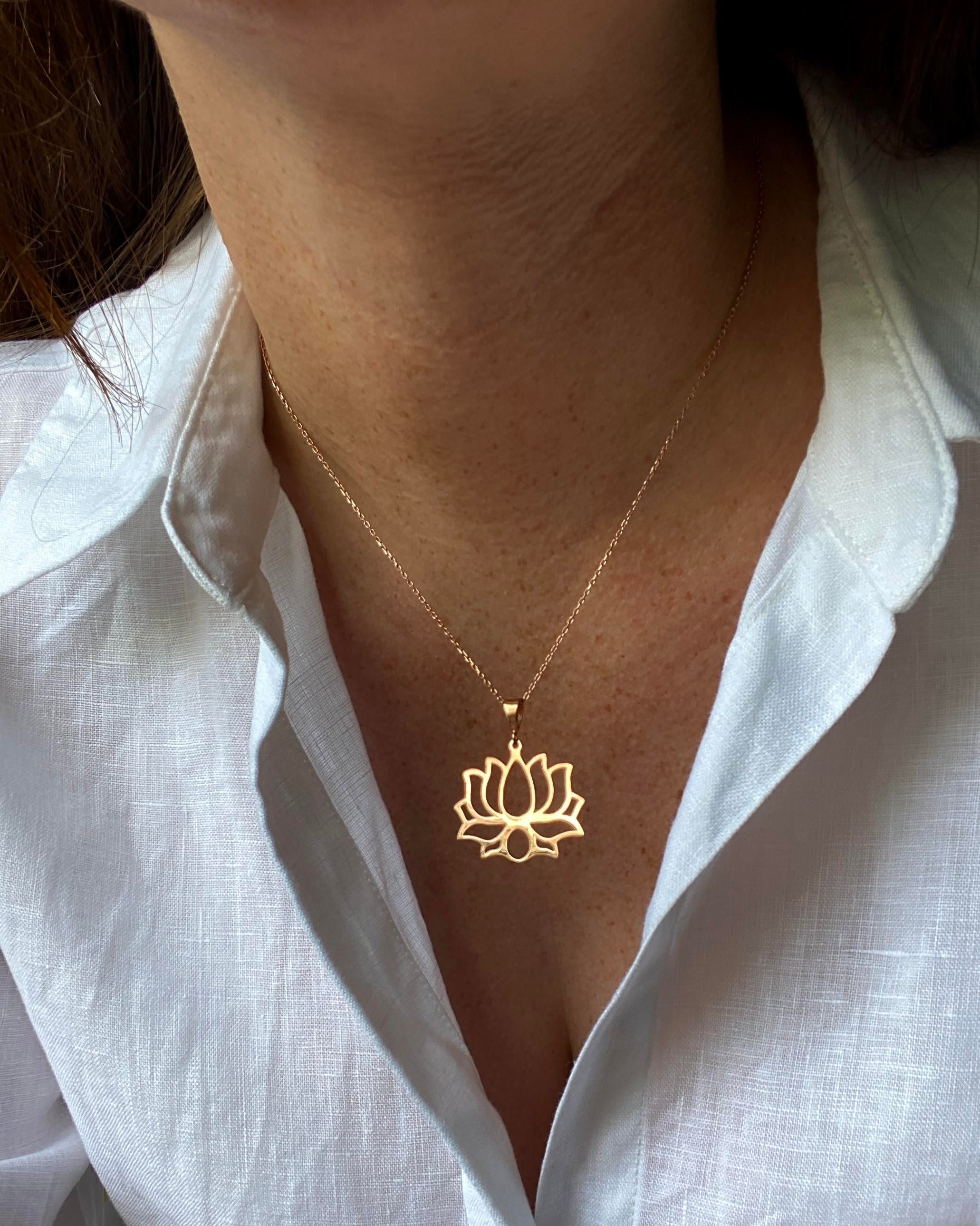 925 Ayar Gümüş Ada Lotus Kolye-Orta Boy-Rose