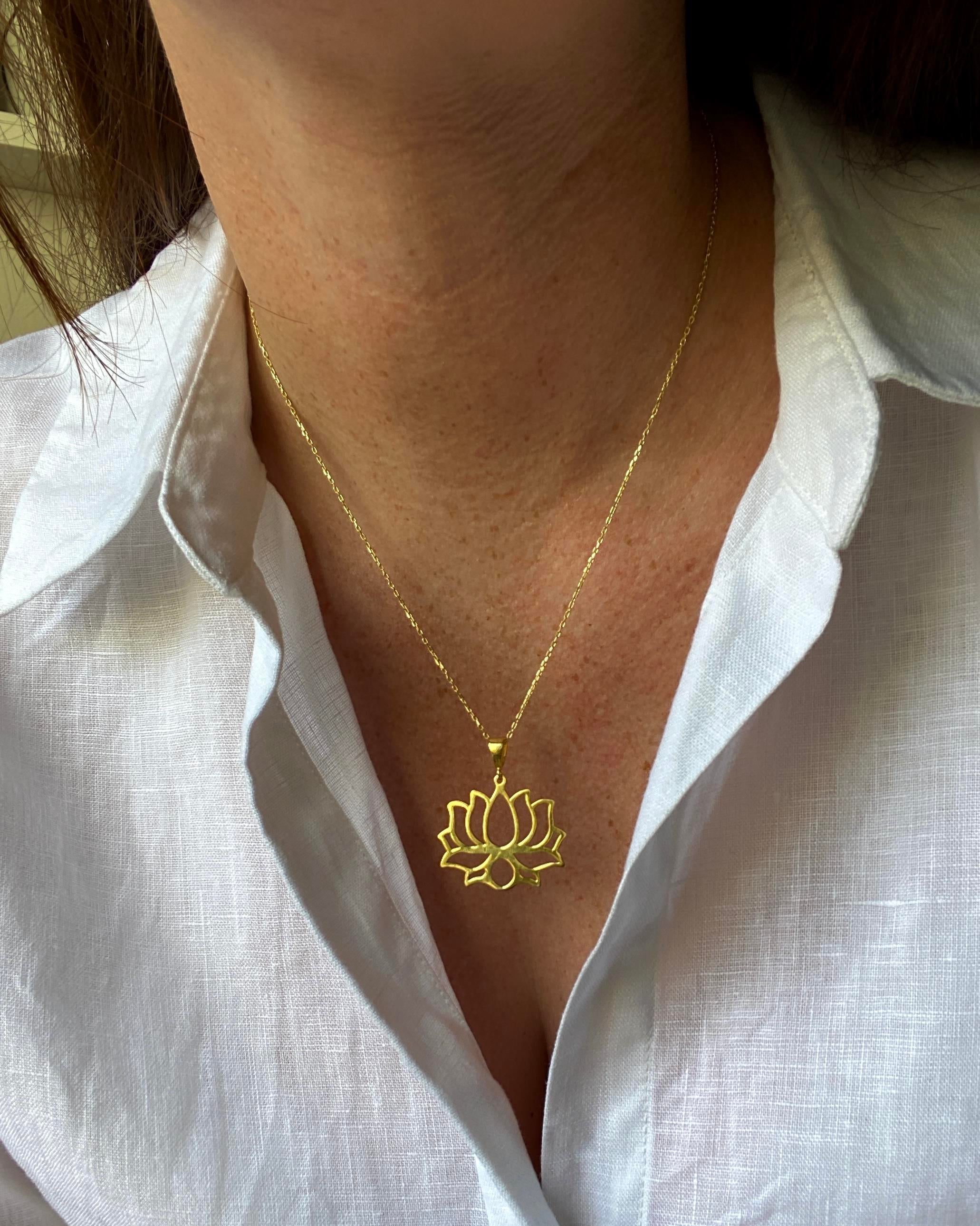 925 Ayar Gümüş Ada Lotus Kolye-Orta Boy-Gold