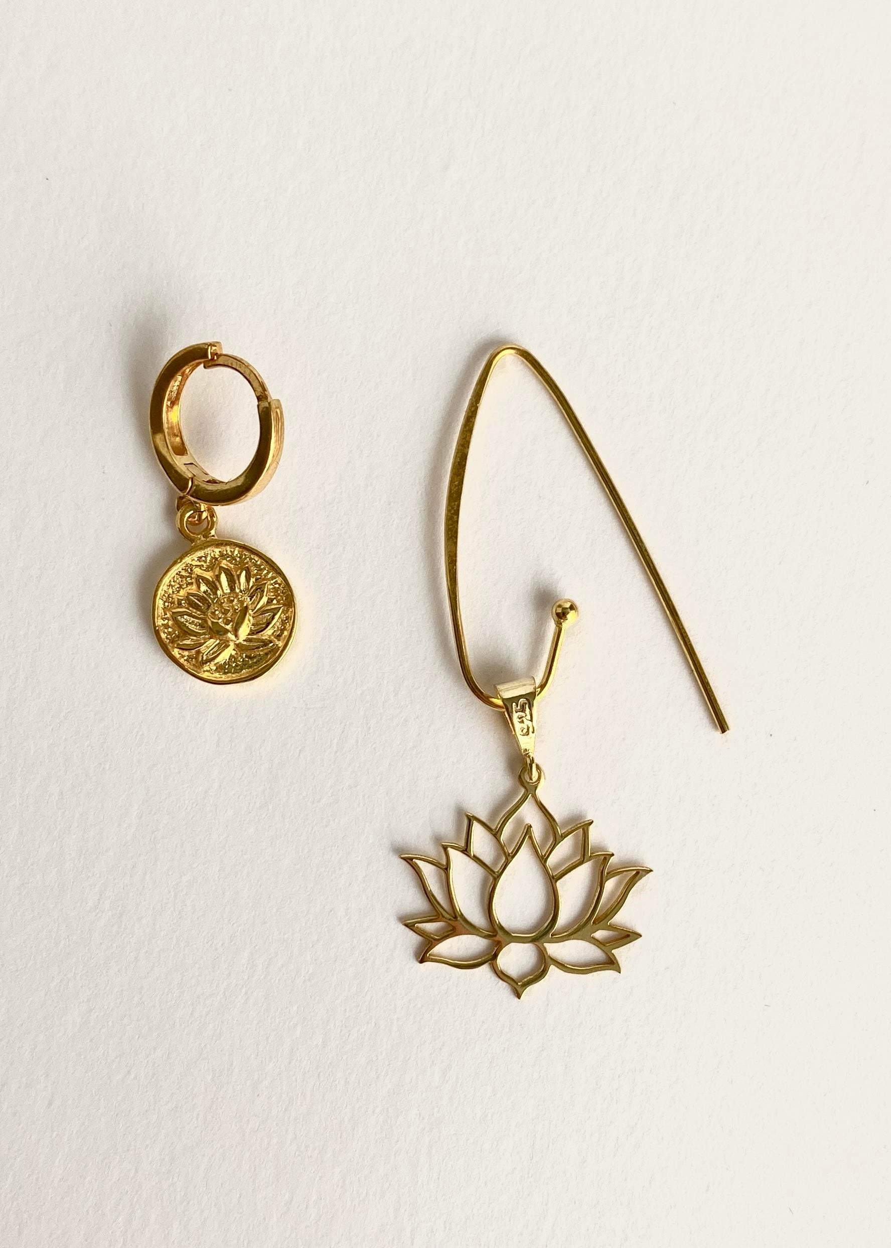 925 Ayar Gümüş Ada Lotus Küpe Kombini-Küçük Boy