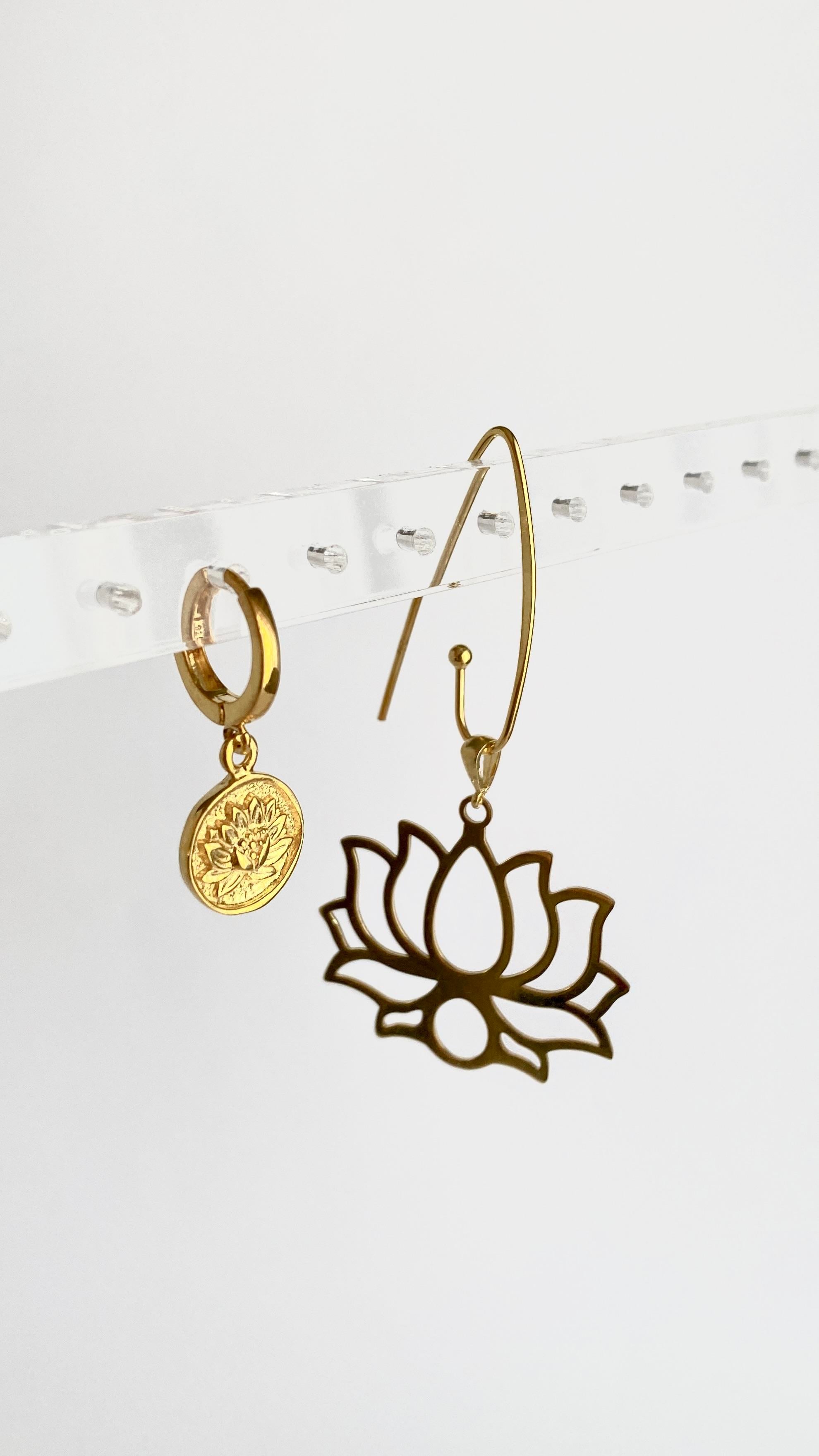 925 Ayar Gümüş Ada Lotus Küpe Kombini- Orijinal Boy