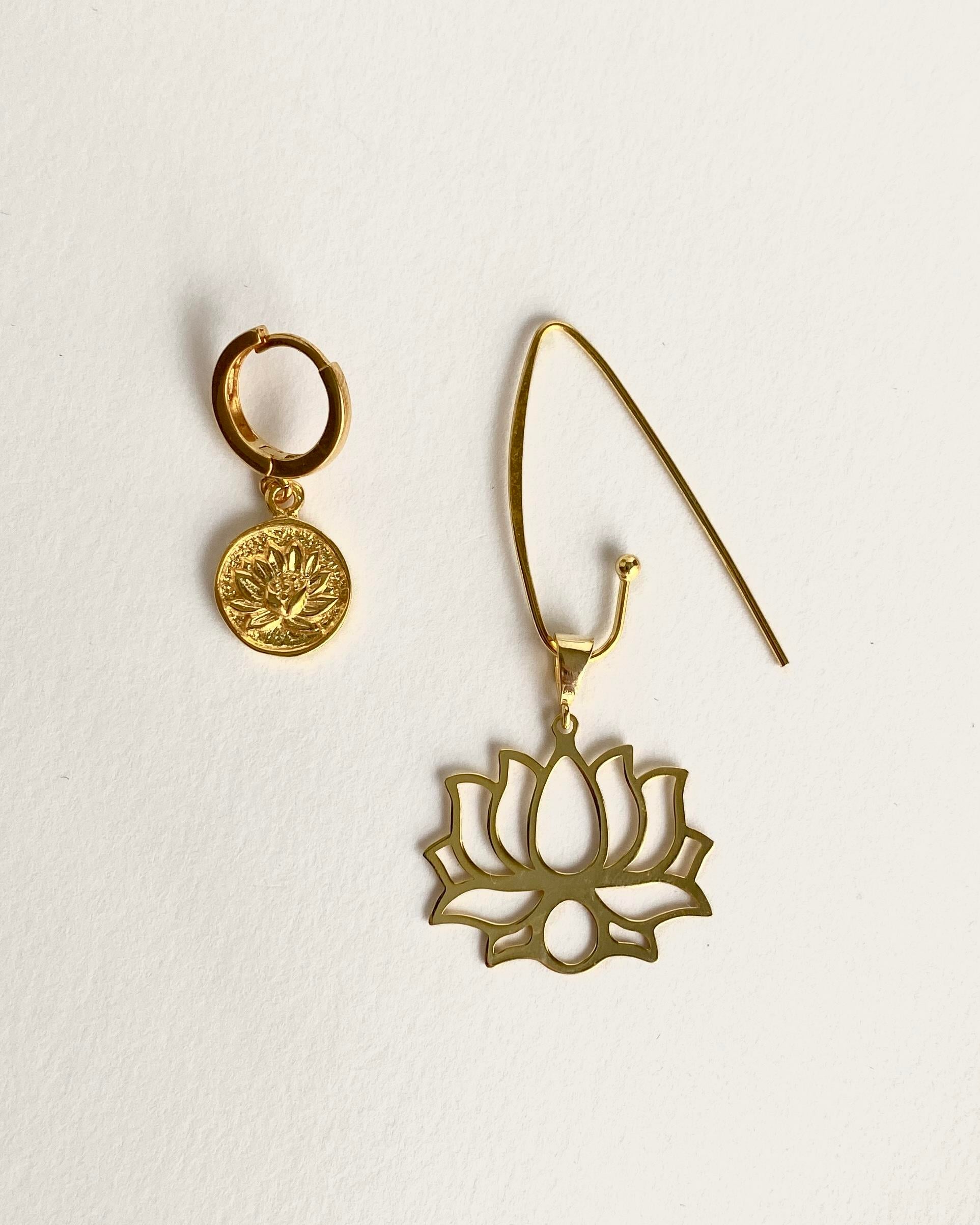 925 Ayar Gümüş Ada Lotus Küpe Kombini-Orta Boy