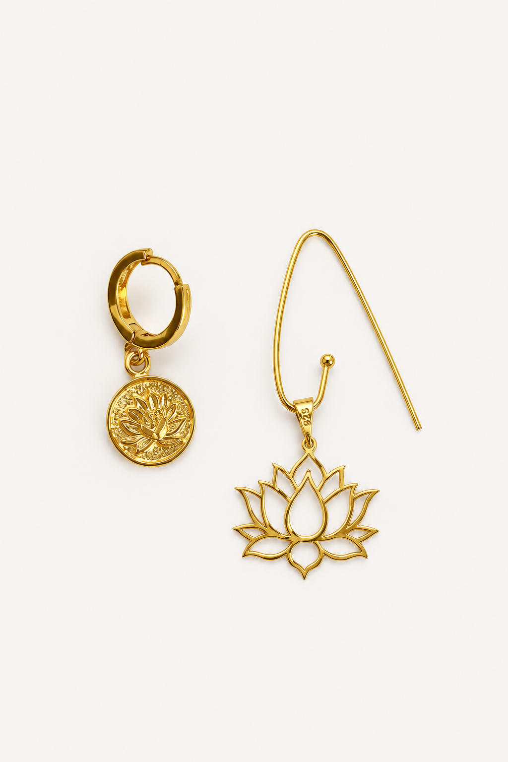 925 Ayar Gümüş Ada Lotus Küpe Kombini-Küçük Boy