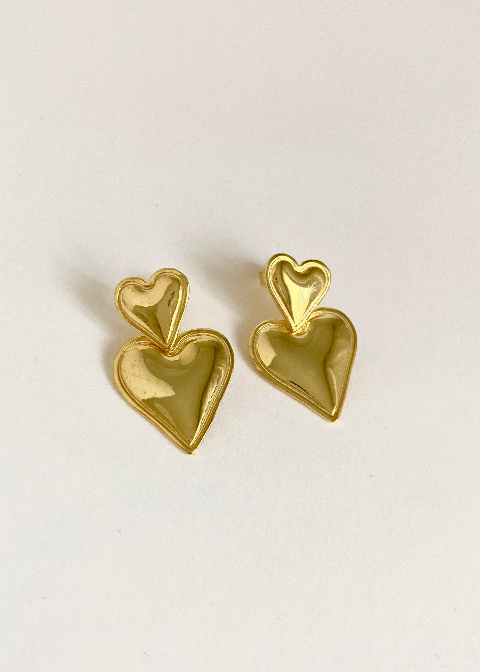 925 Ayar Gümüş Çift Kalpli Küpe-Gold