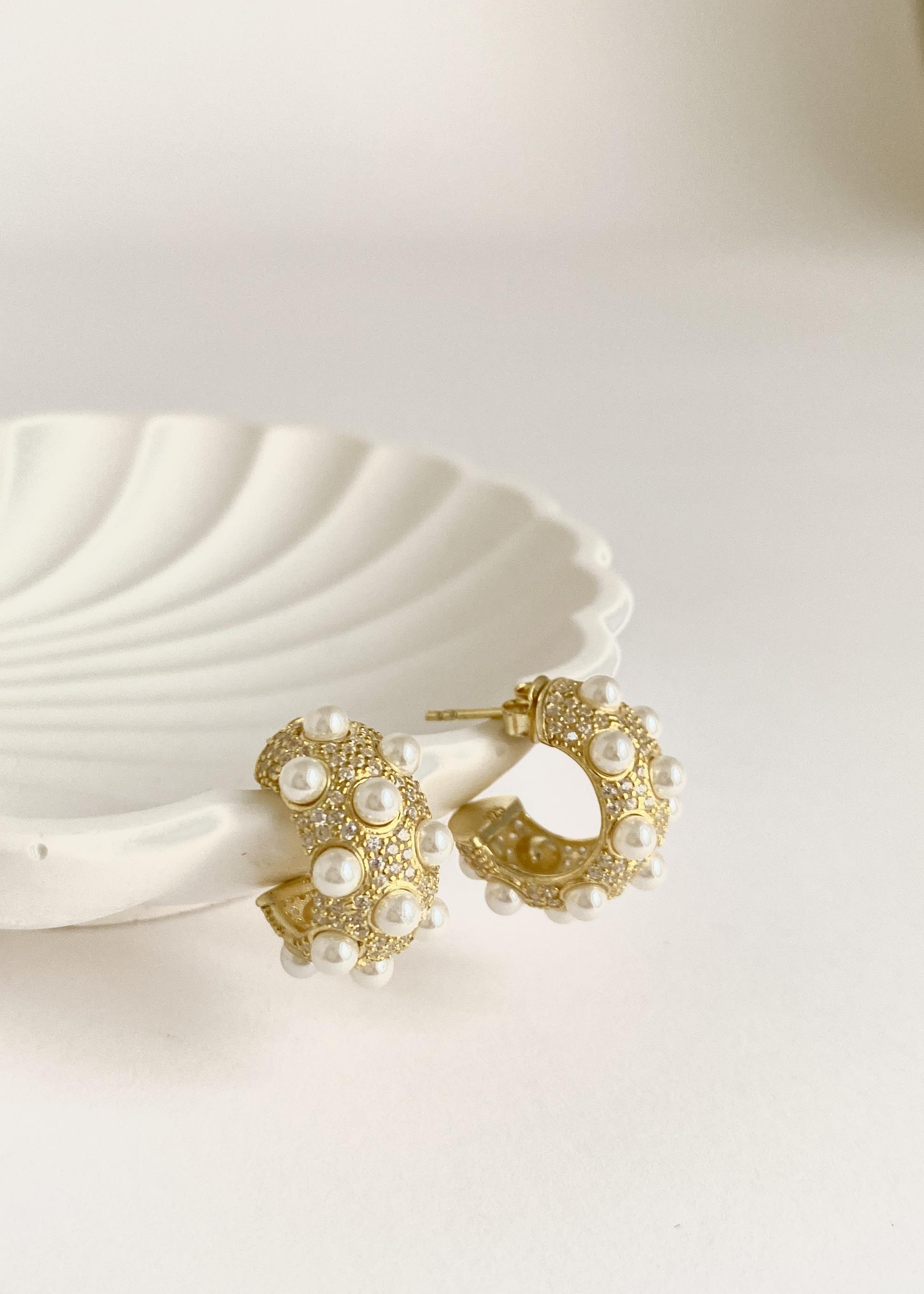 925 Ayar Gümüş İncili Taşlı Mini Küpe