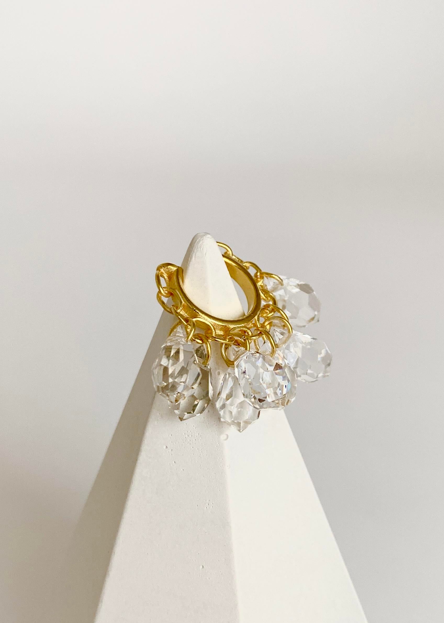 925 Ayar Gümüş Kristal Taşlı Earcuff Kıkırdak Küpe-Gold