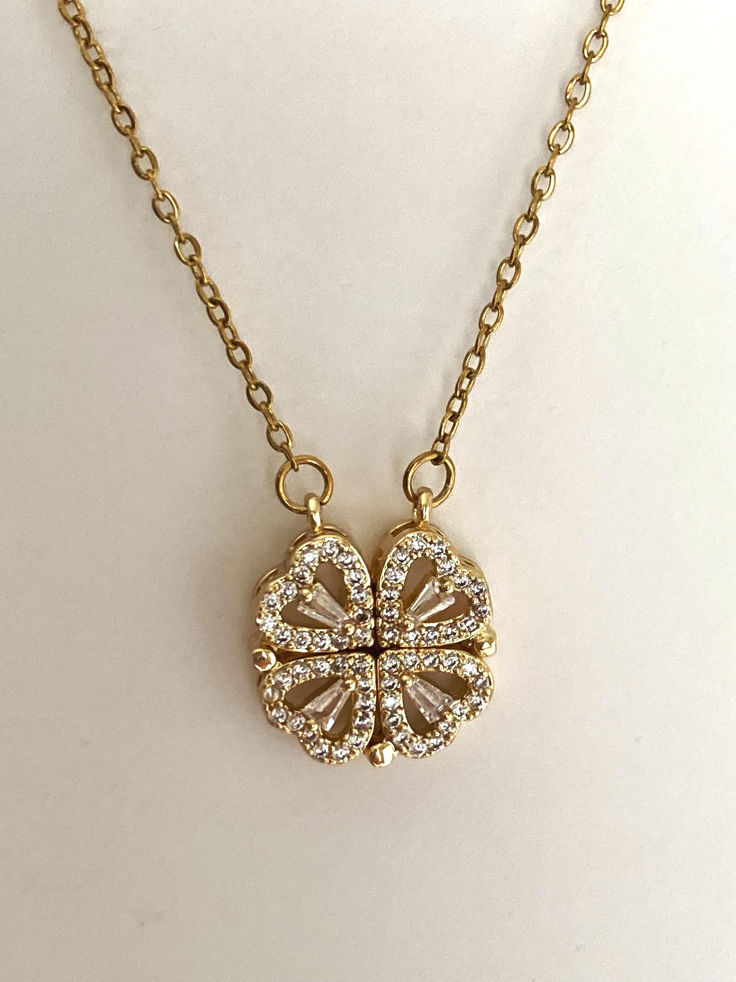 Açılan Yonca Çelik Kolye - Gold