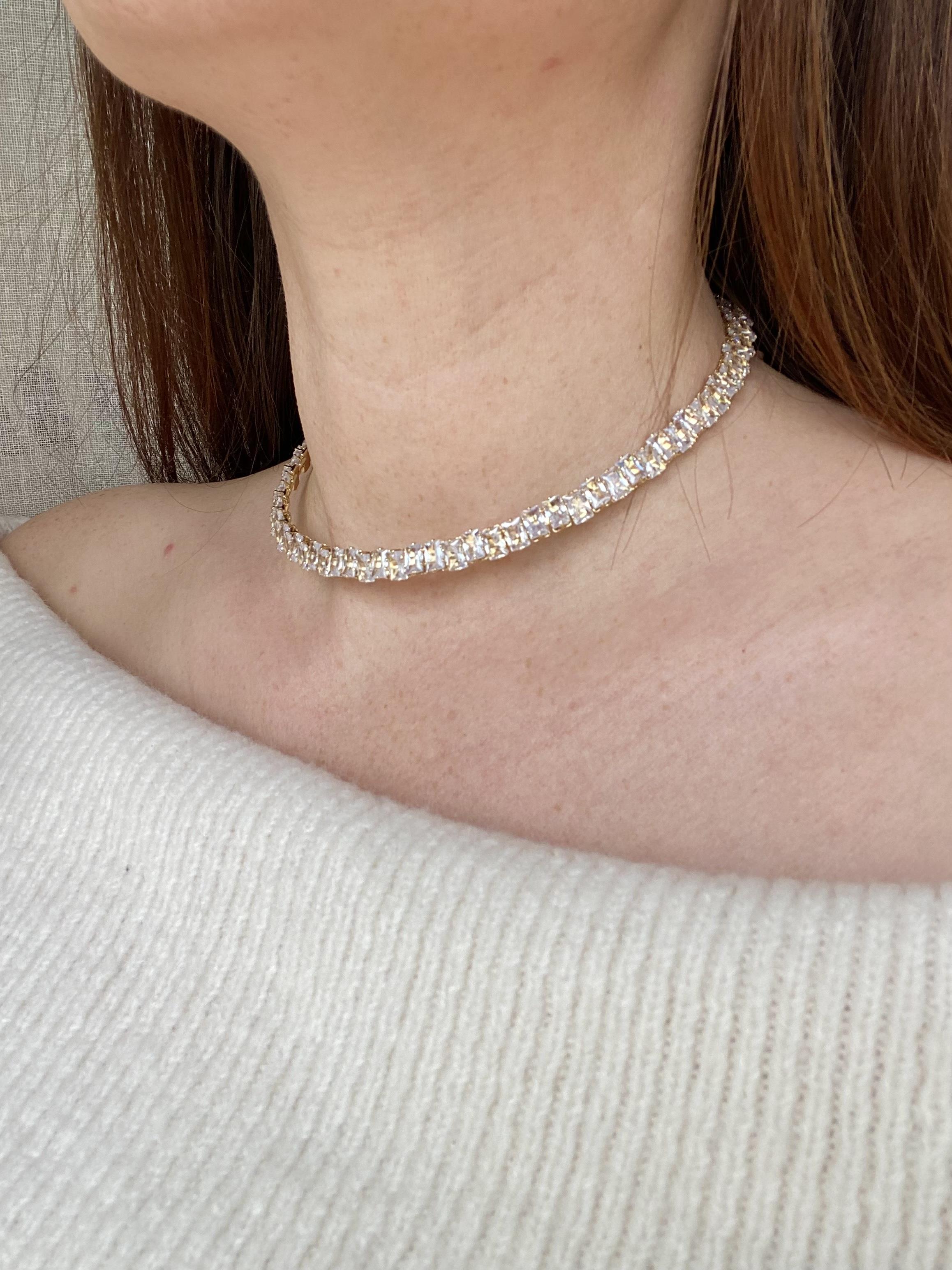 Baget Taşlı Su Yolu Choker Kolye - Gold