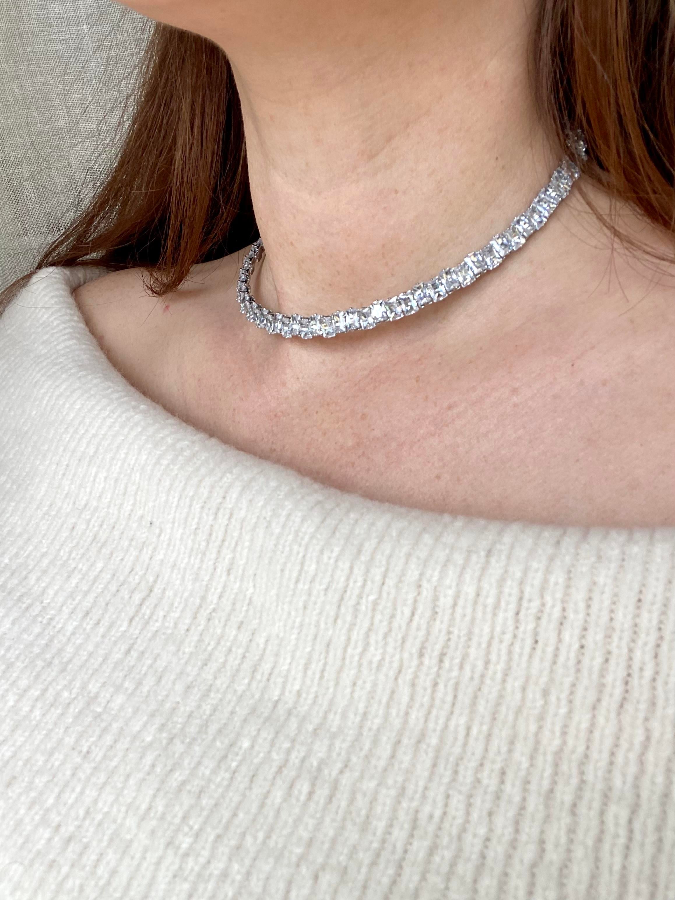 Baget Taşlı Su Yolu Choker Kolye - Silver