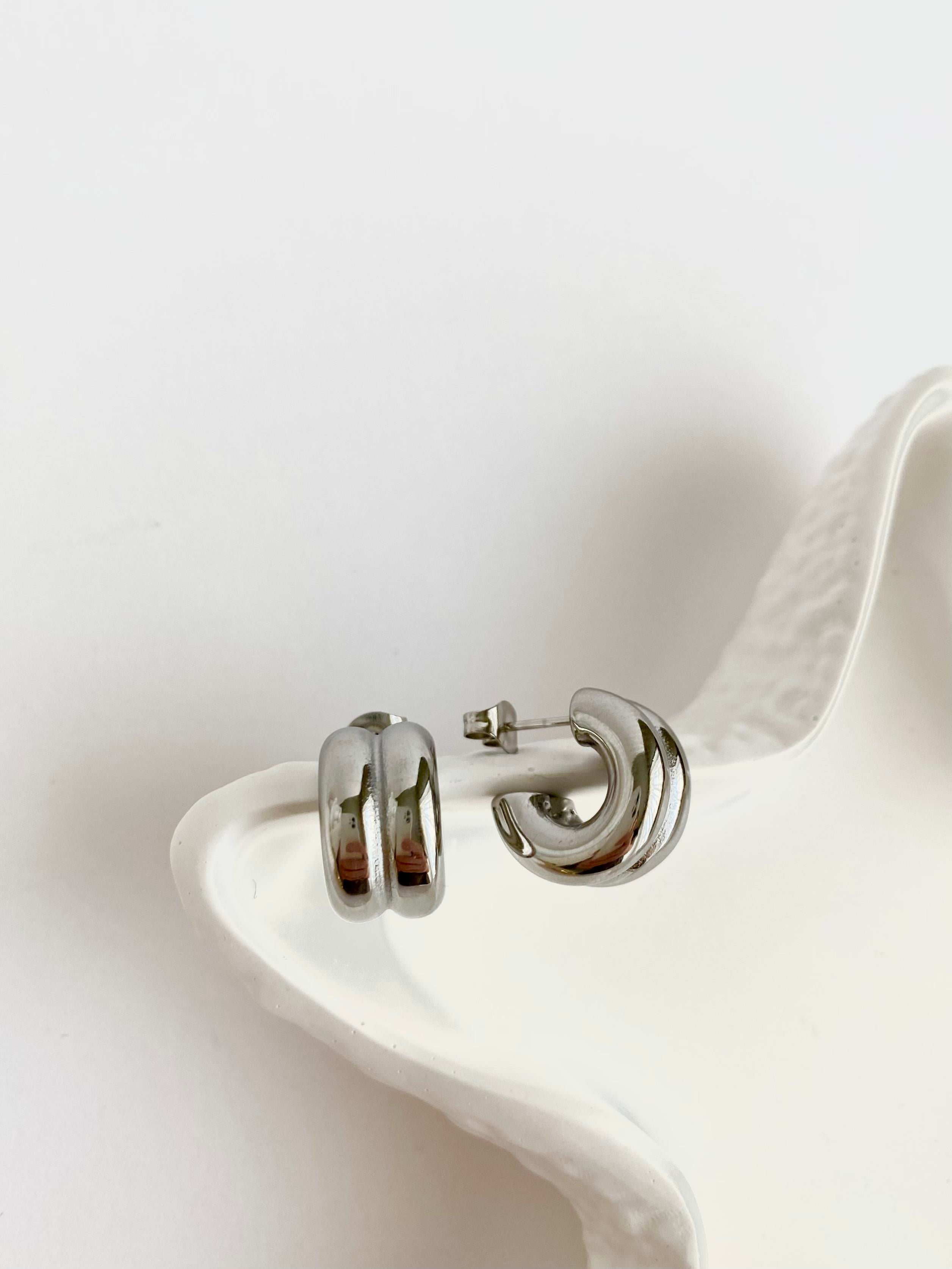 Çelik 2'li Mini Halka Küpe-Silver