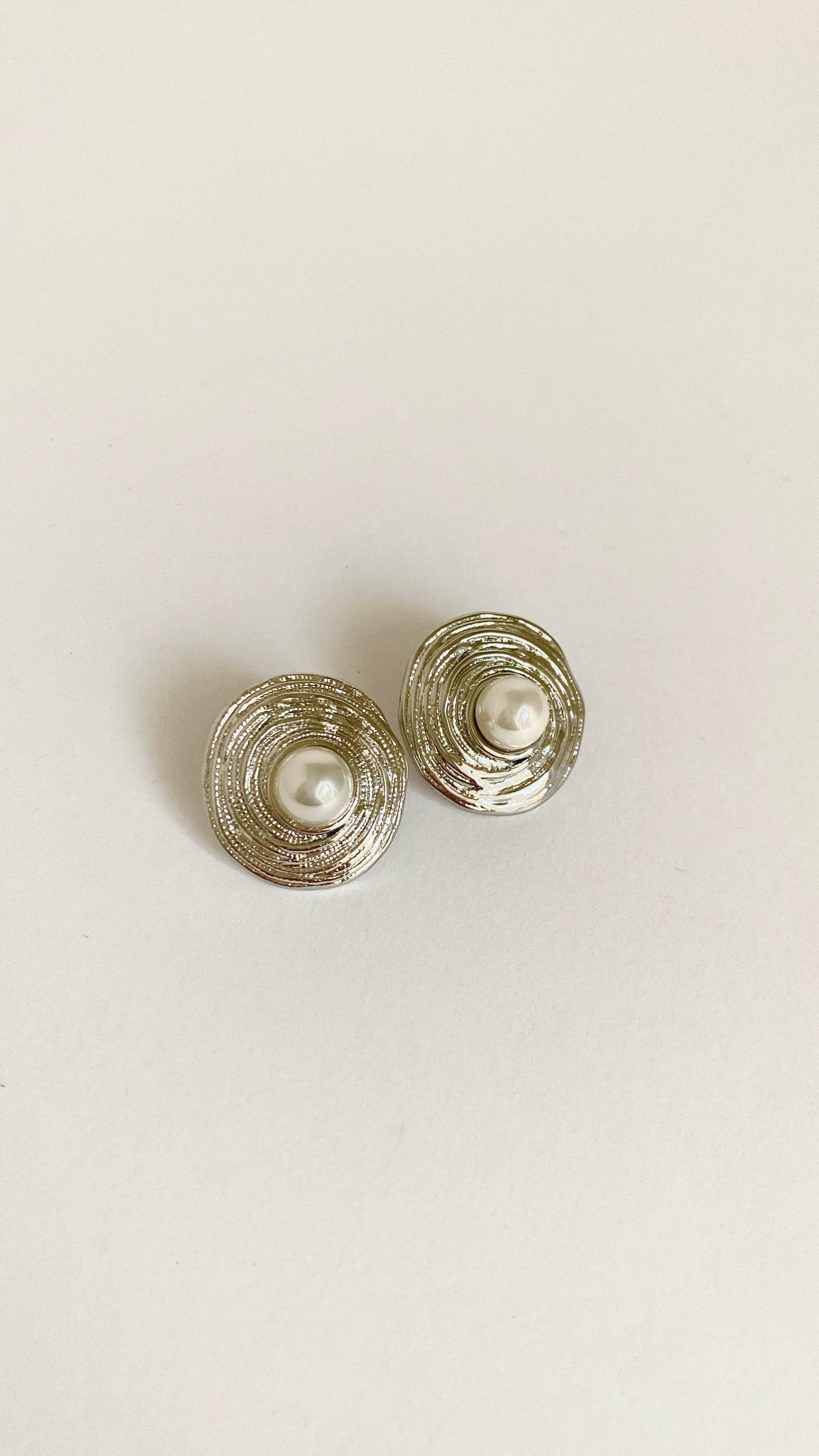 Çelik İncili Vintage Küpe-Silver