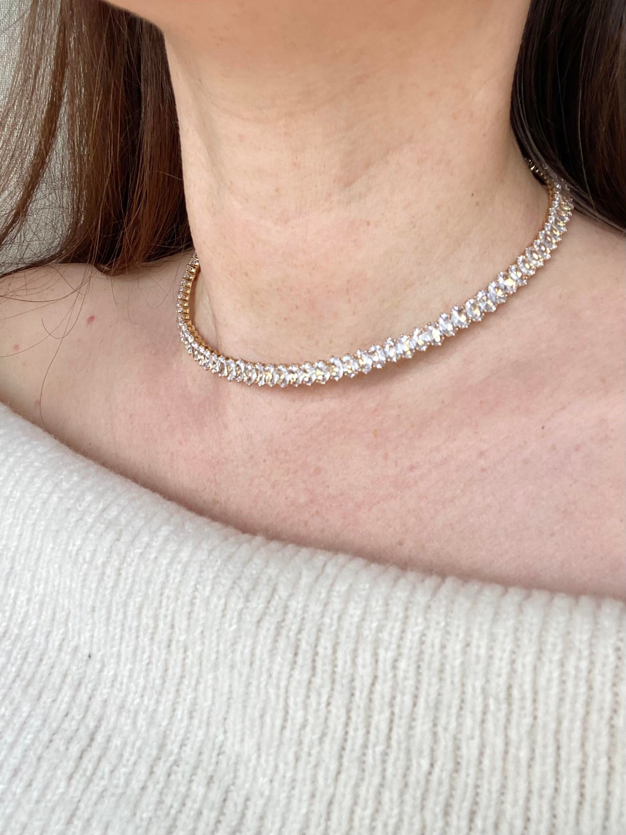 Damla Baget Taşlı Su Yolu Choker Kolye - Gold