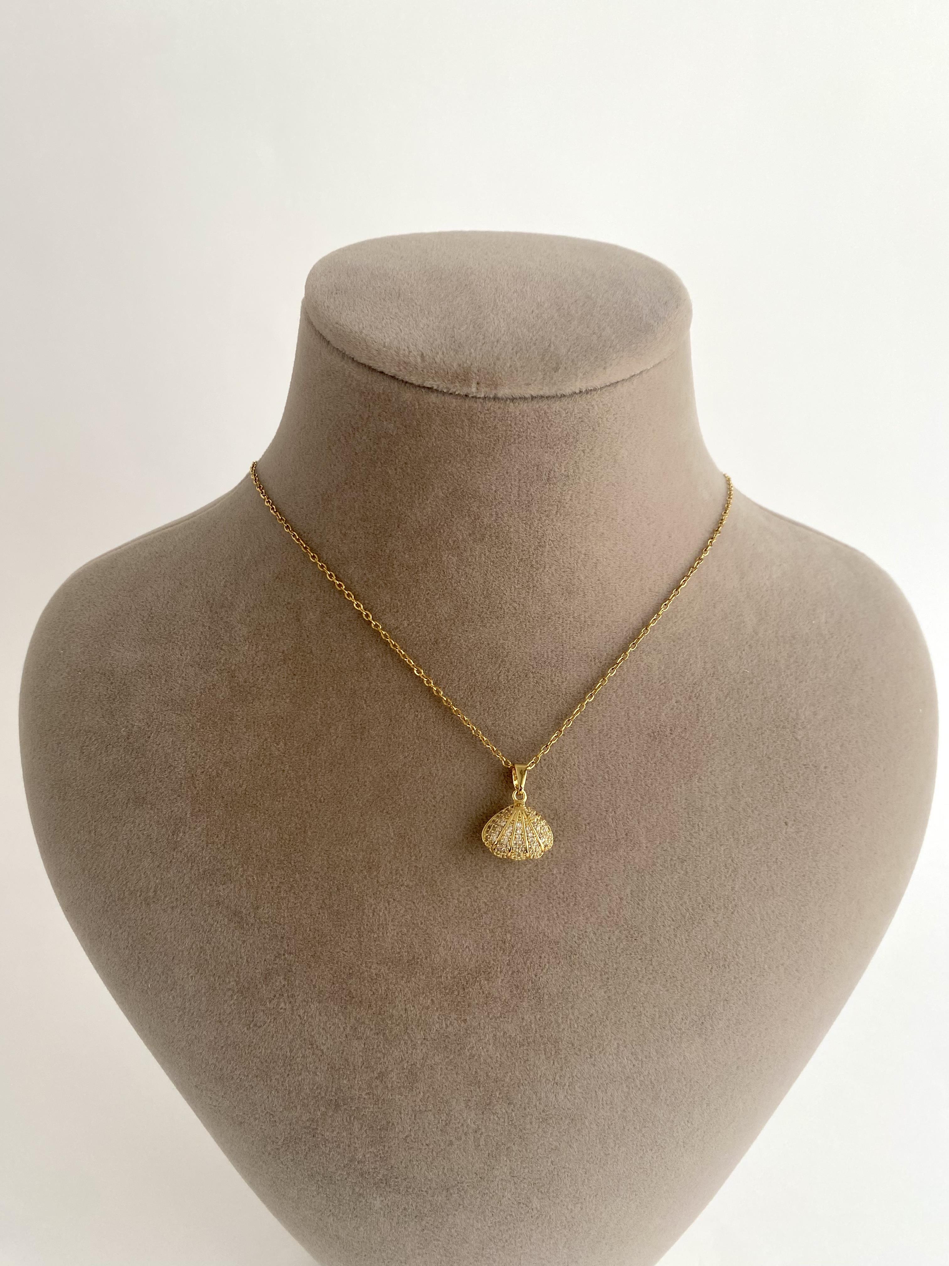 İncili İstiridye Çelik Kolye - Gold