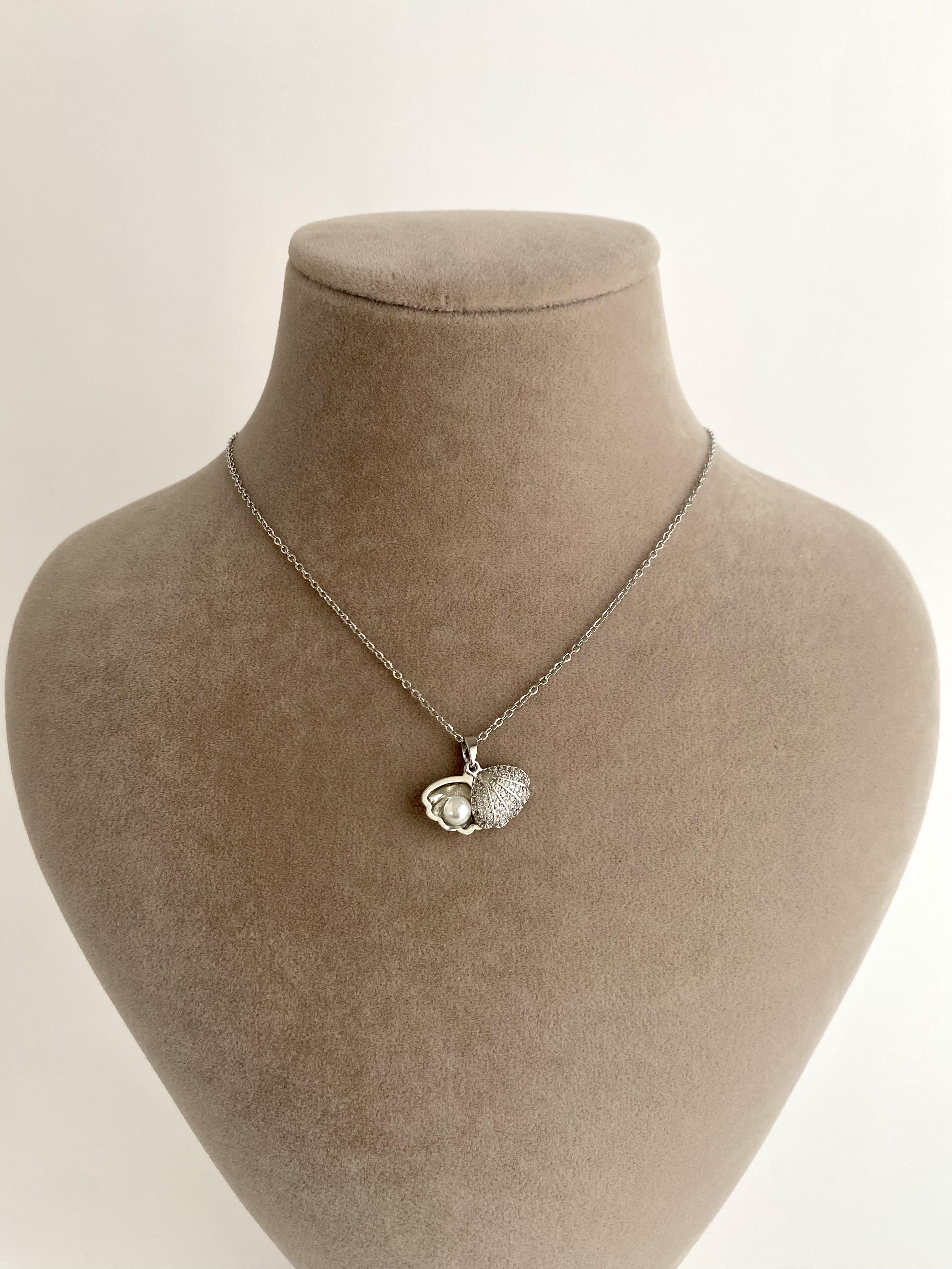 İncili İstiridye Çelik Kolye - Silver