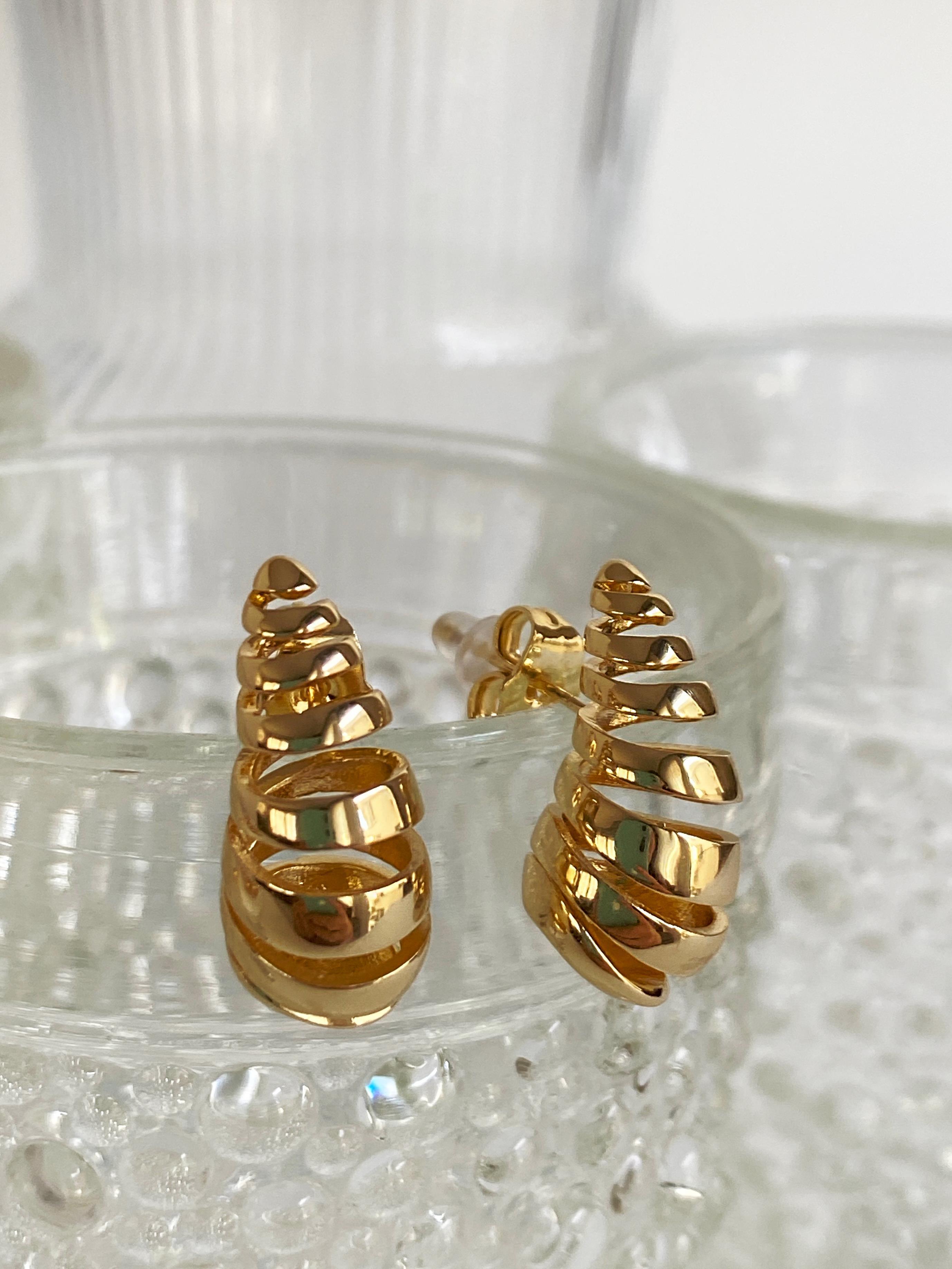 İtalyan Bottega Izgara Detaylı Damla Küpe - 2cm Mini Boy - Gold