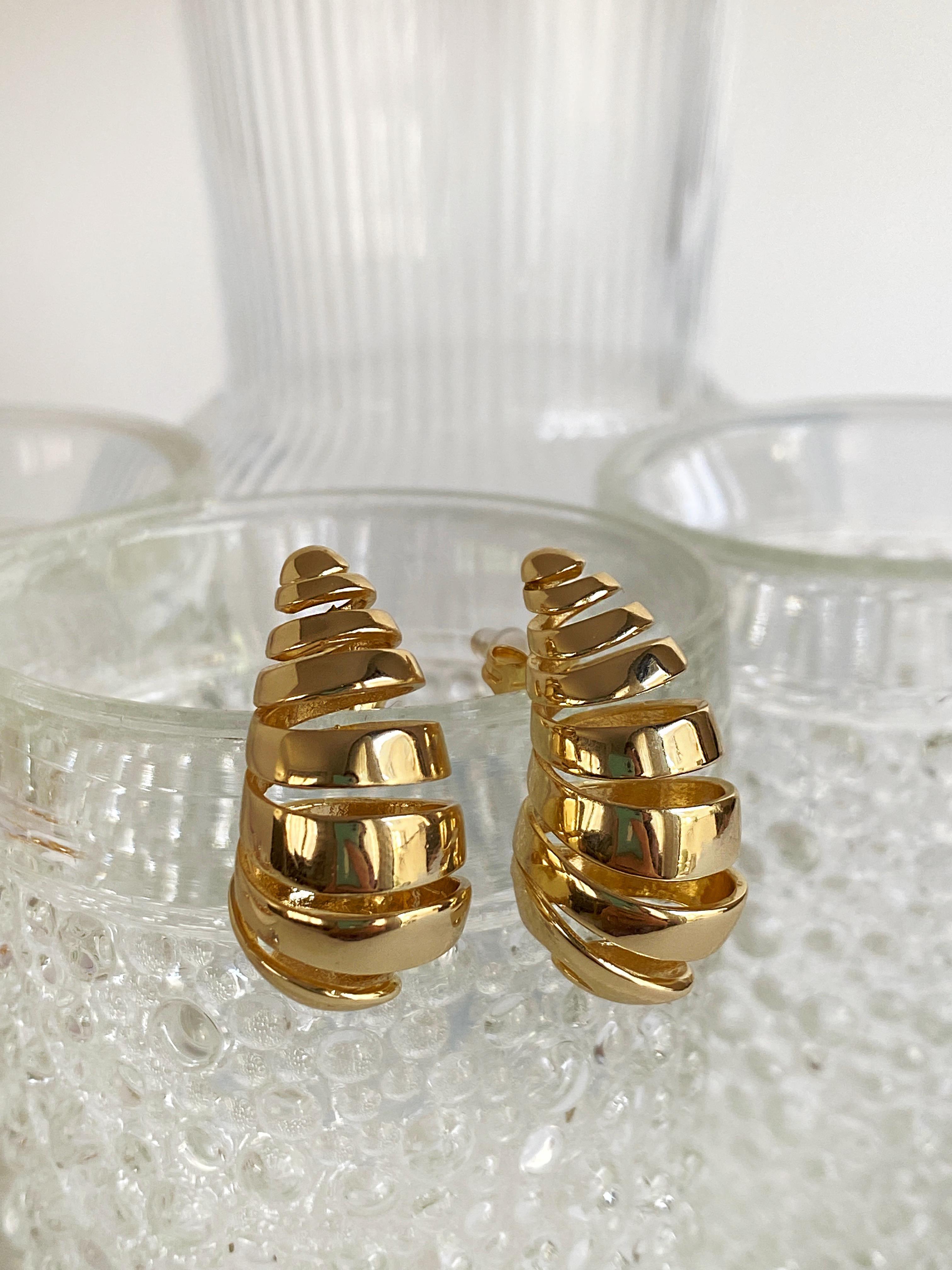 İtalyan Bottega Izgara Detaylı Damla Küpe - 3cm Orta Boy - Gold