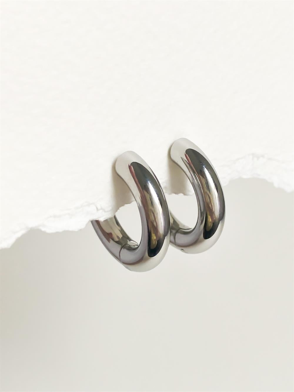 Kalın Halka Çelik Küpe - Silver