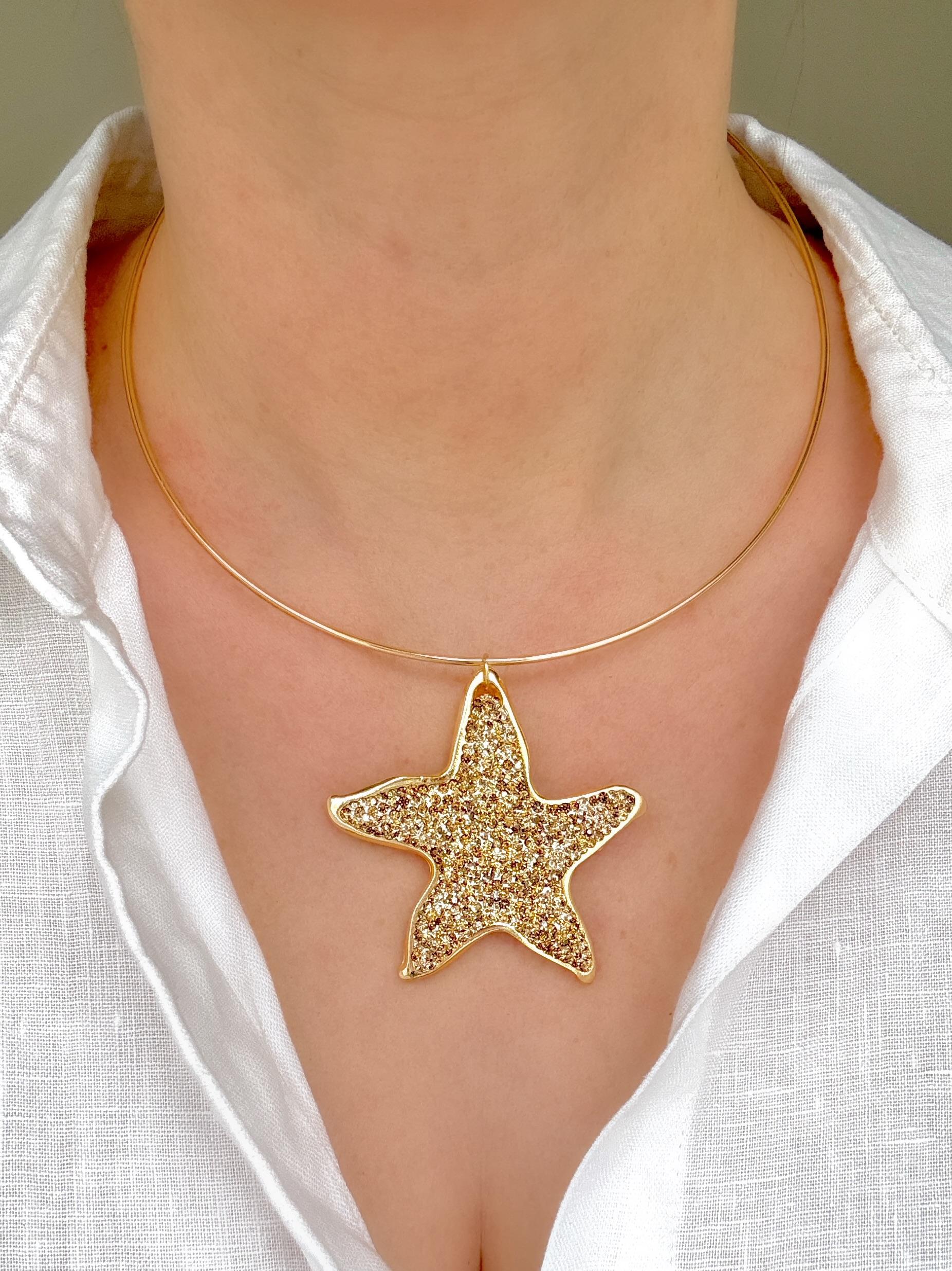 Markazit Taşlı Yıldız Halka Kolye- Şampanya