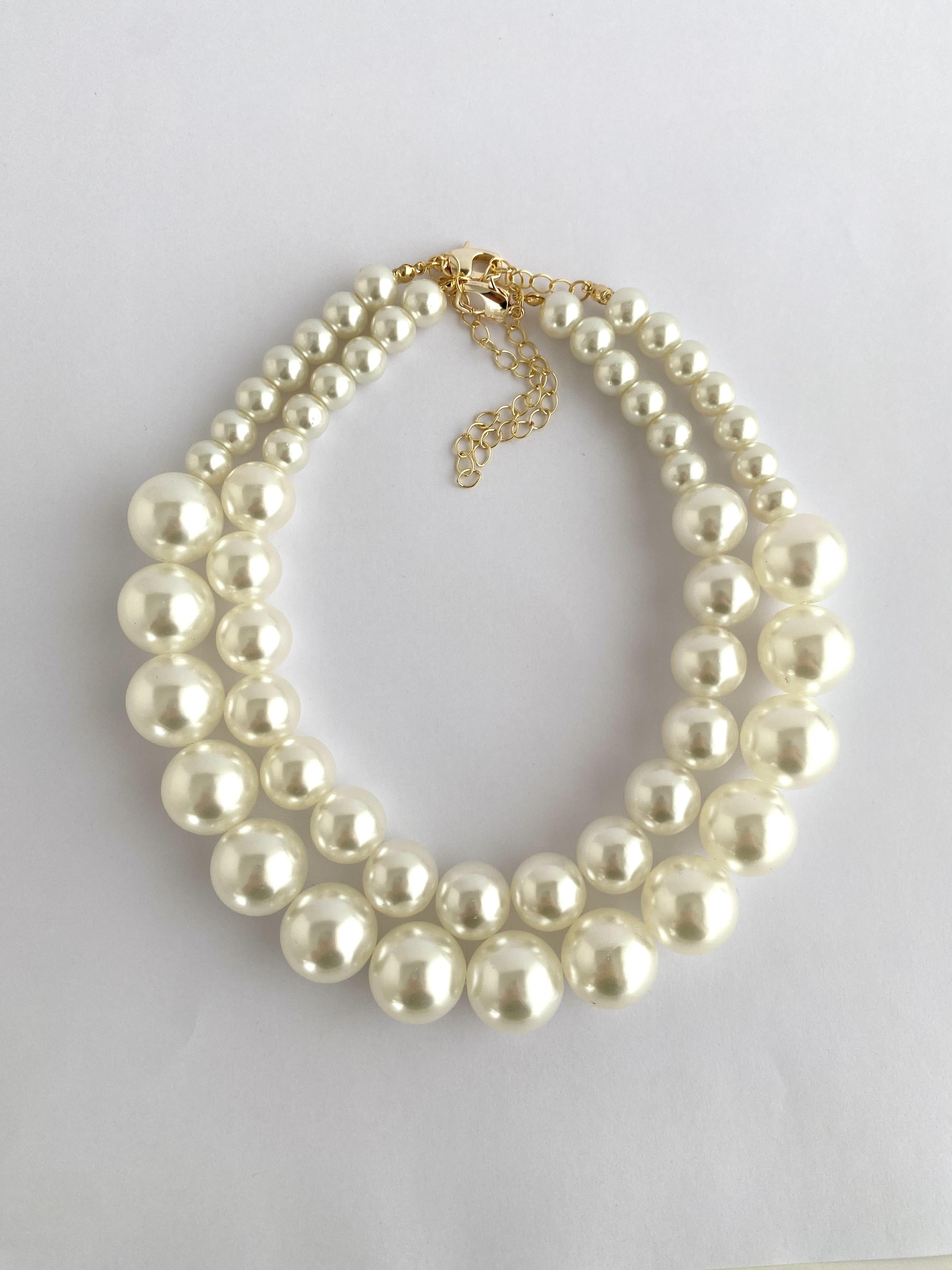 Özel Tasarım 2'li Büyük İncili Choker Kolye