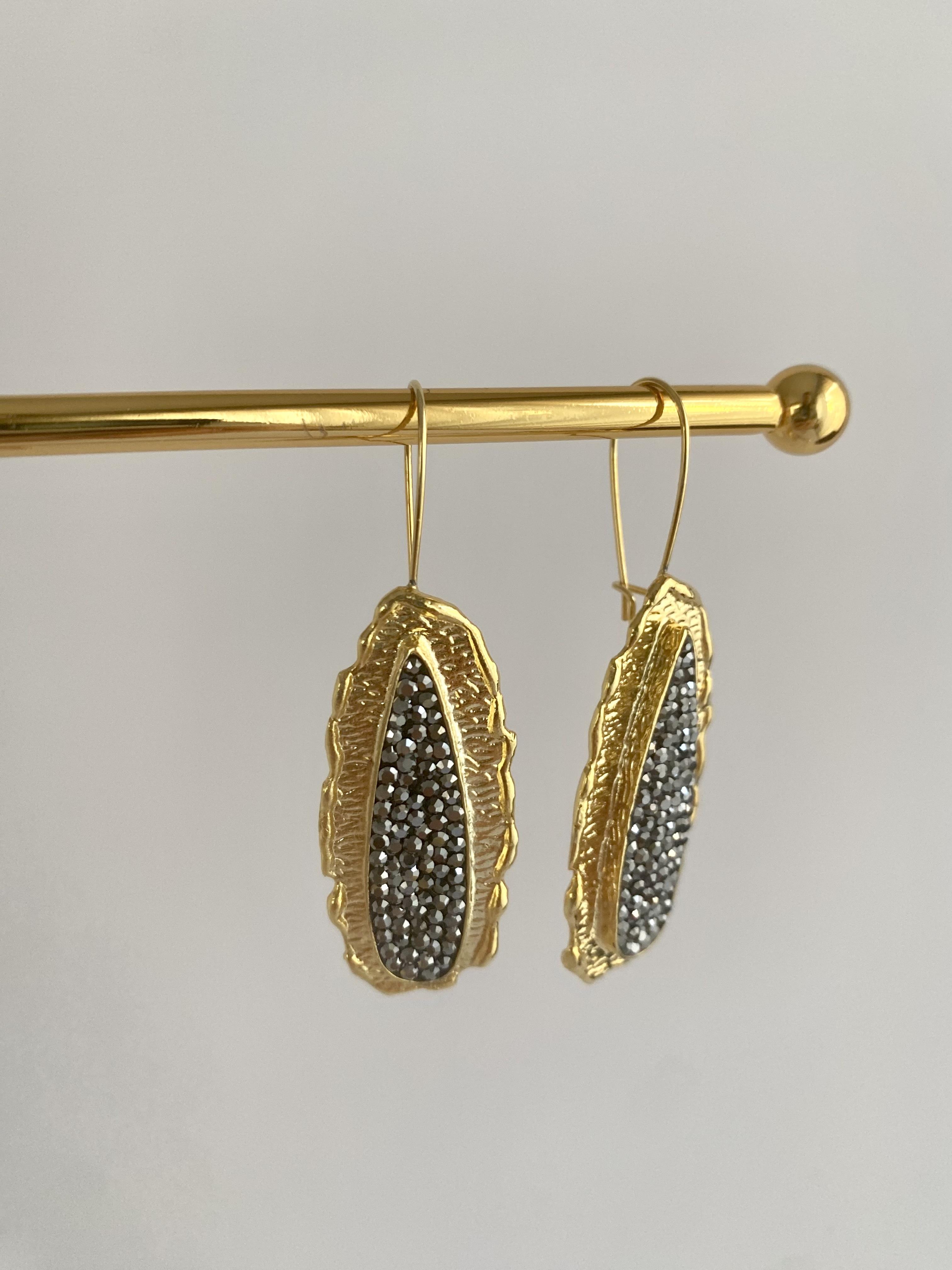 Özel Tasarım Markazit Gri Taşlı Küpe