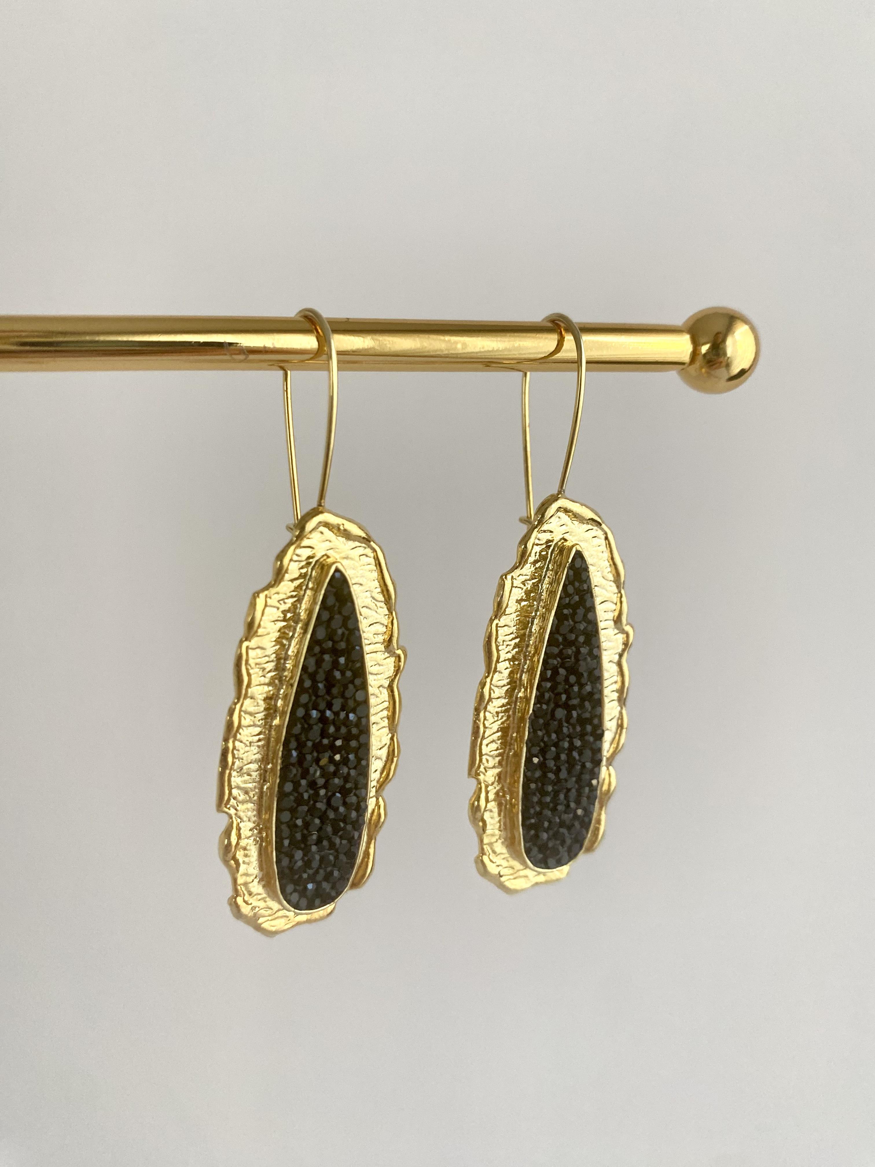 Özel Tasarım Markazit Siyah Taşlı Küpe