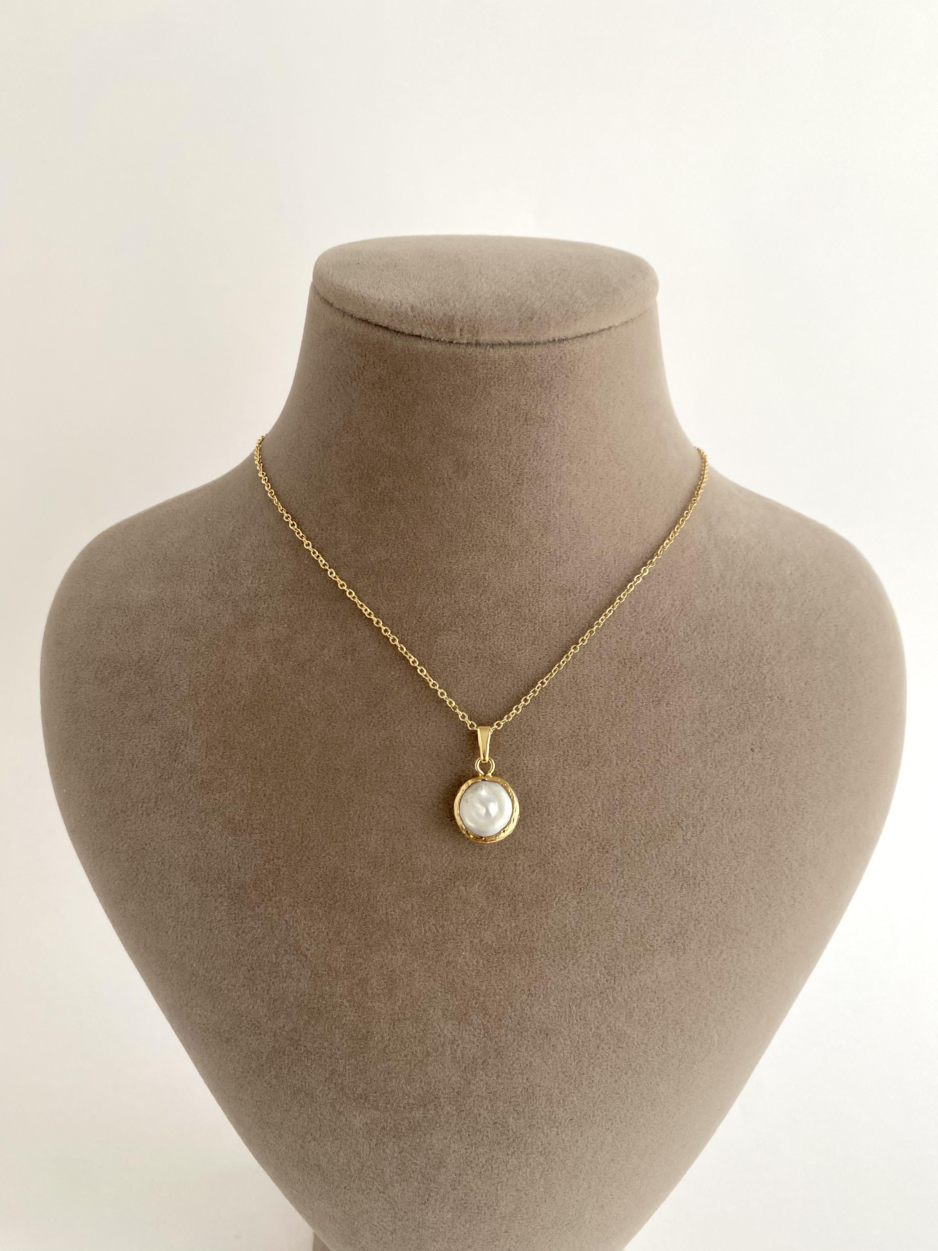 Özel Tasarım Mini Doğal İnci Uçlu Kolye - Krem