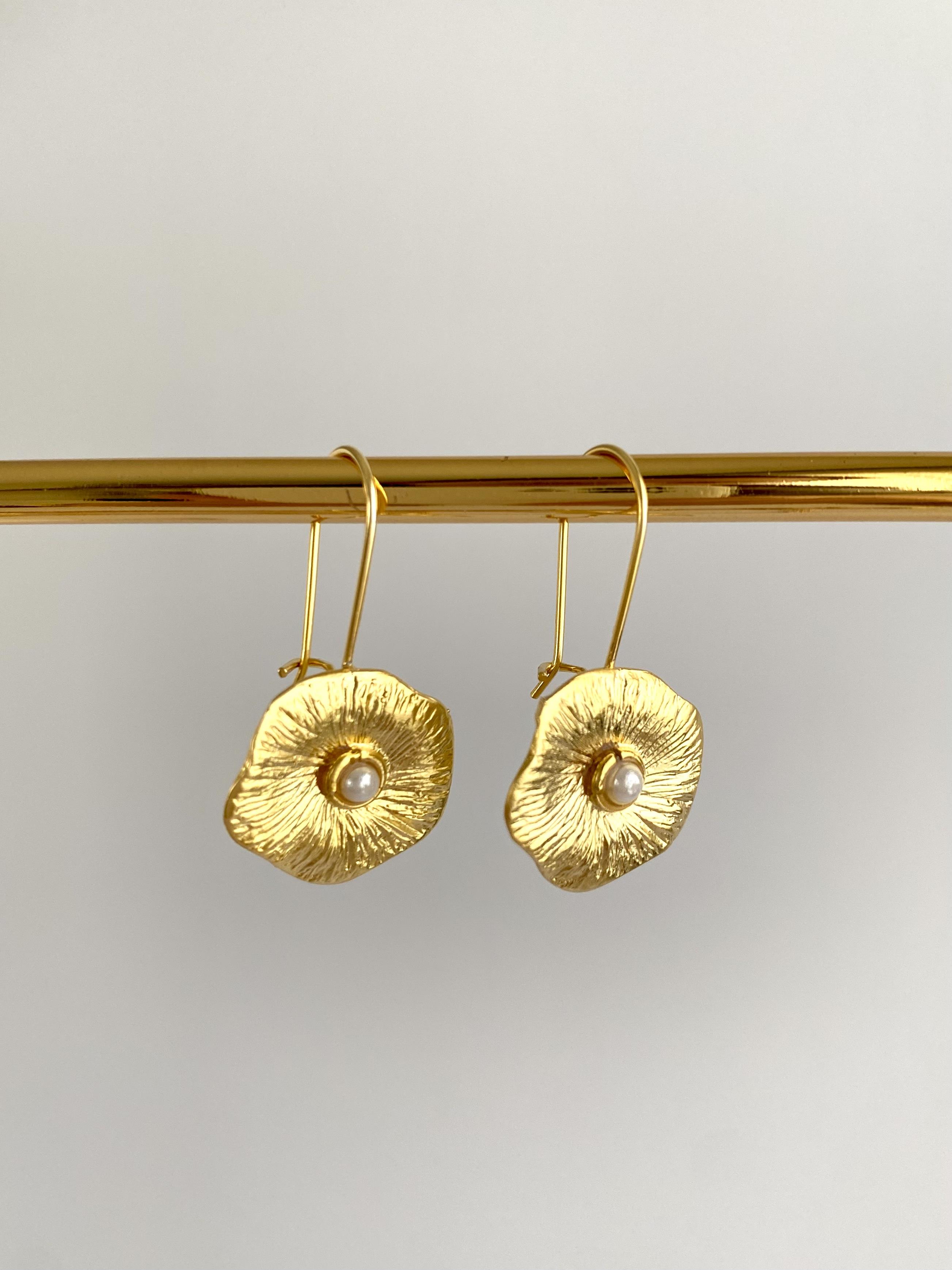 Özel Tasarım Vintage İncili Mantar Küpe - Mat