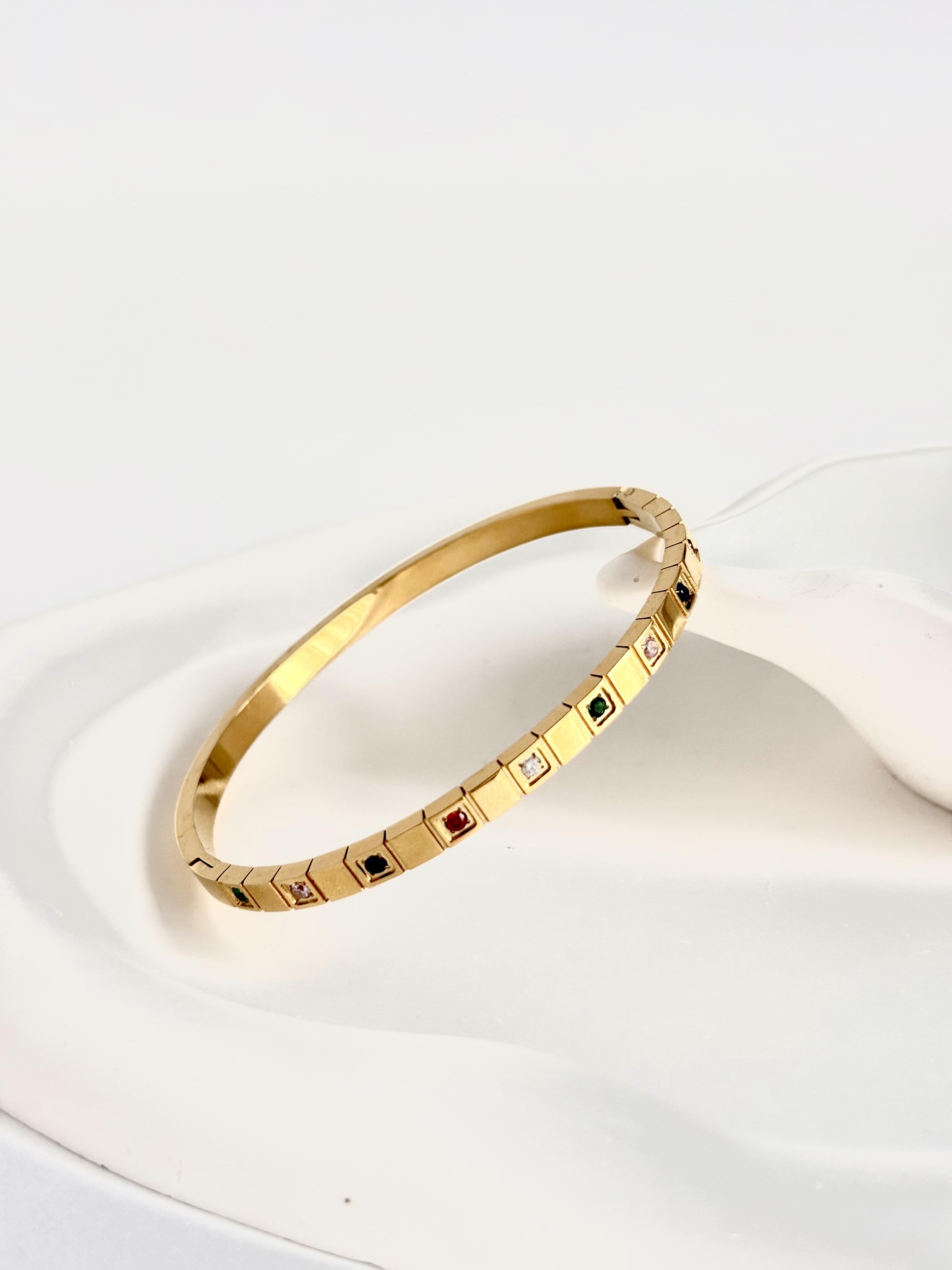 Renkli Taşlı İnce Çelik Bileklik