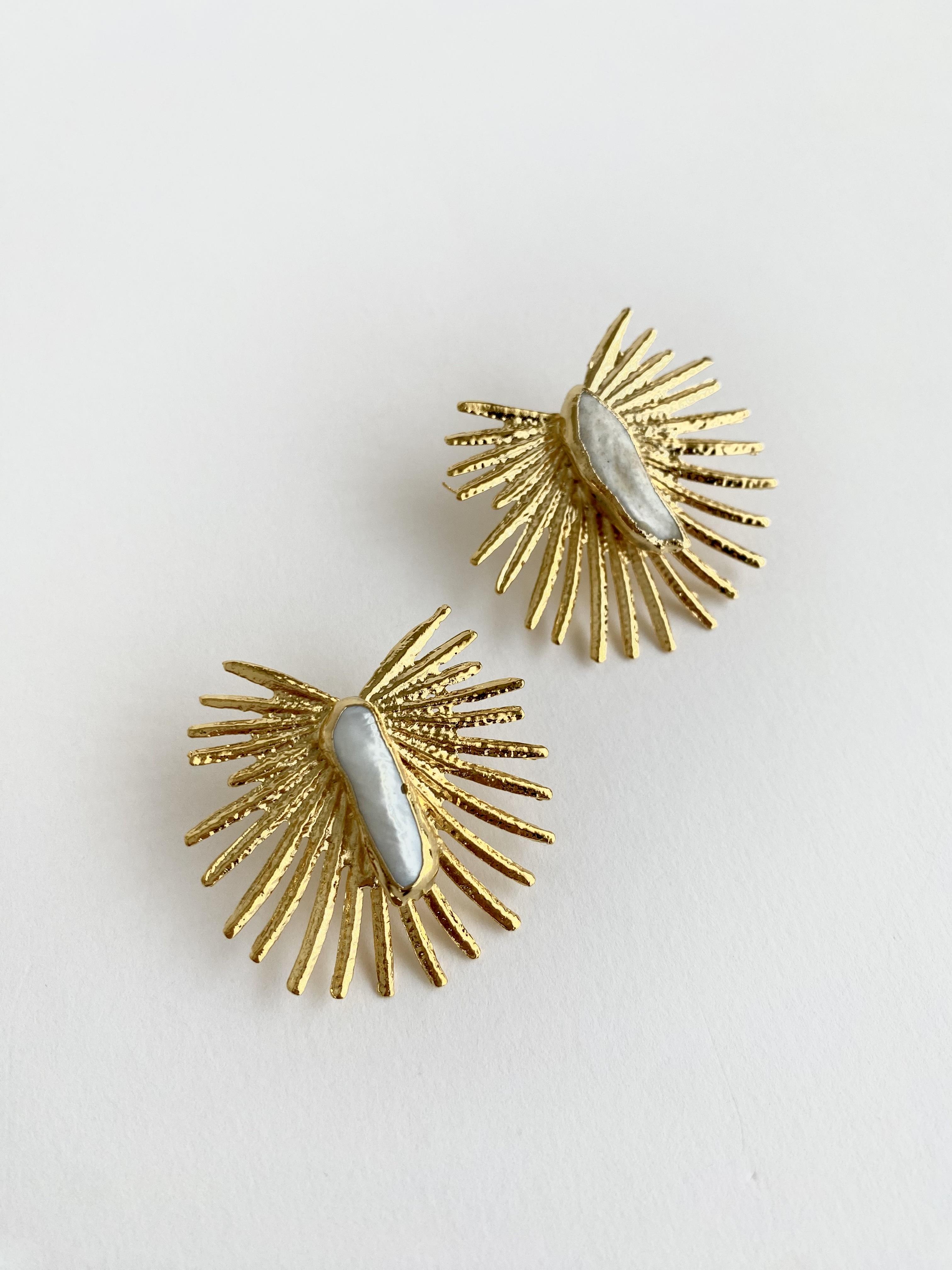 Tasarım Gerçek İncili Palmiye Yaprağı Küpe 