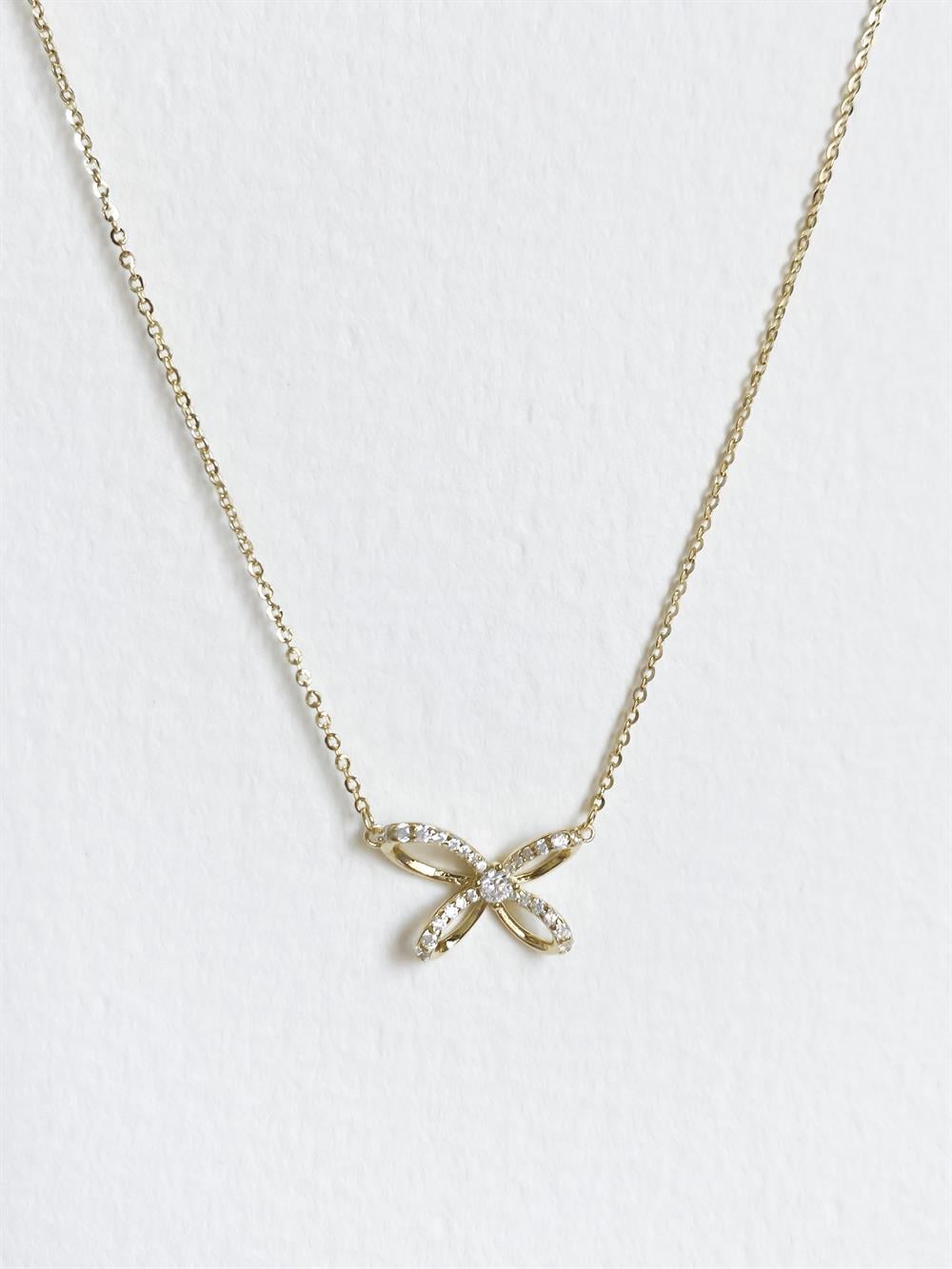 Taşlı Fiyonk 925 Ayar Gümüş Kolye - 18 Ayar Sarı Altın Kaplama