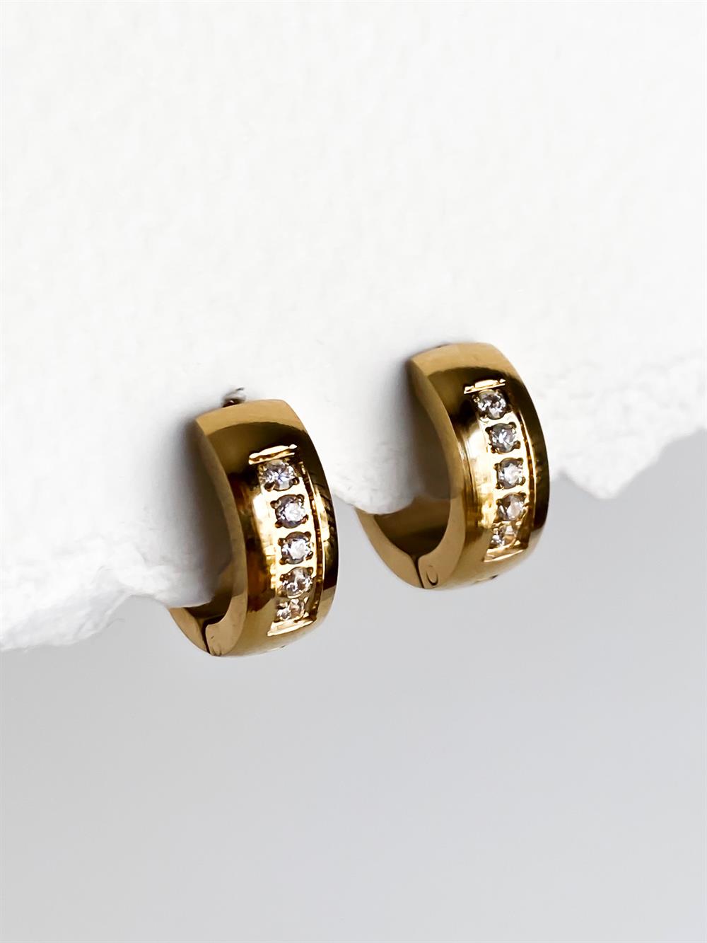 Taşlı Mini Halka Çelik Küpe