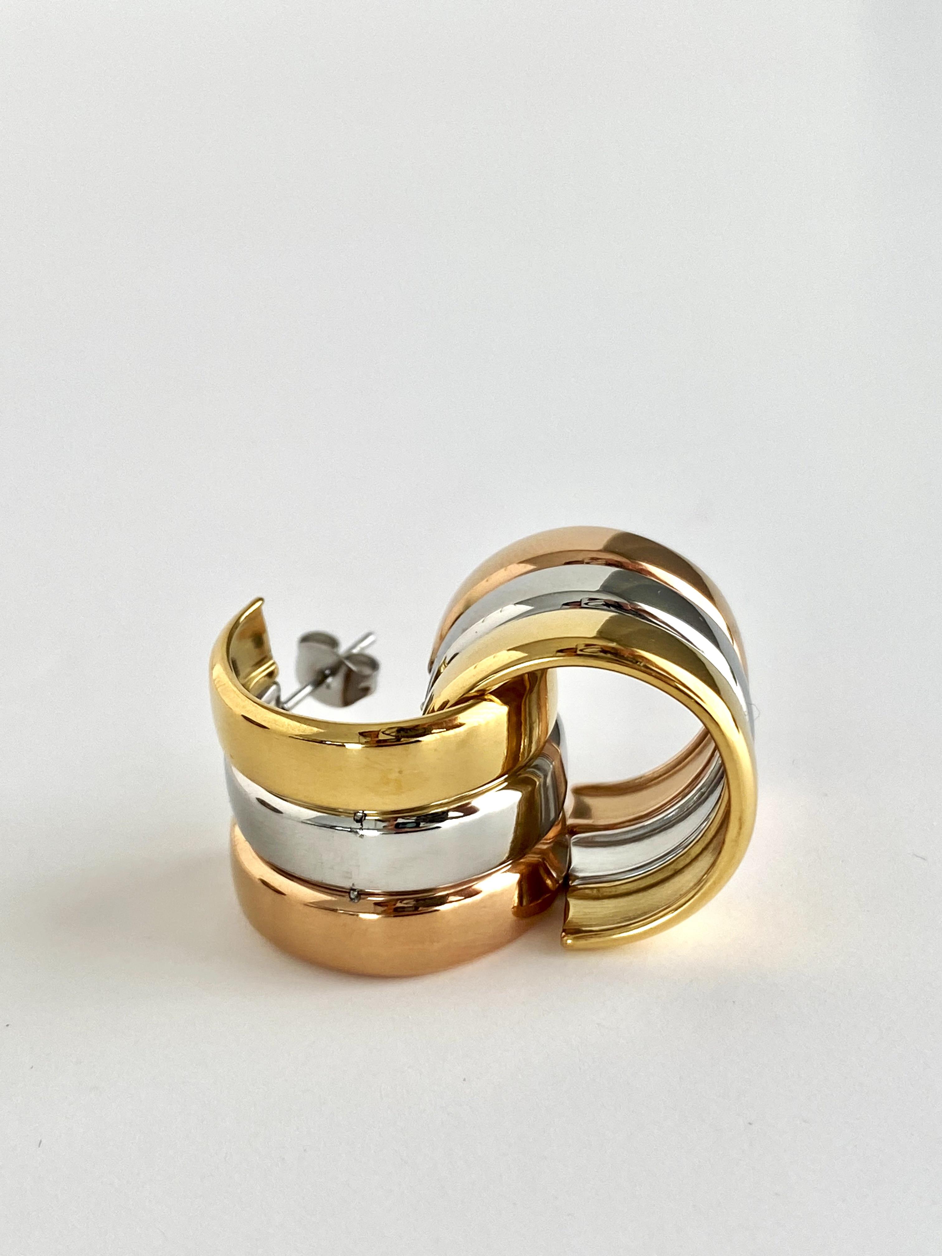 Üç Renkli Üçlü Çelik Halka Küpe