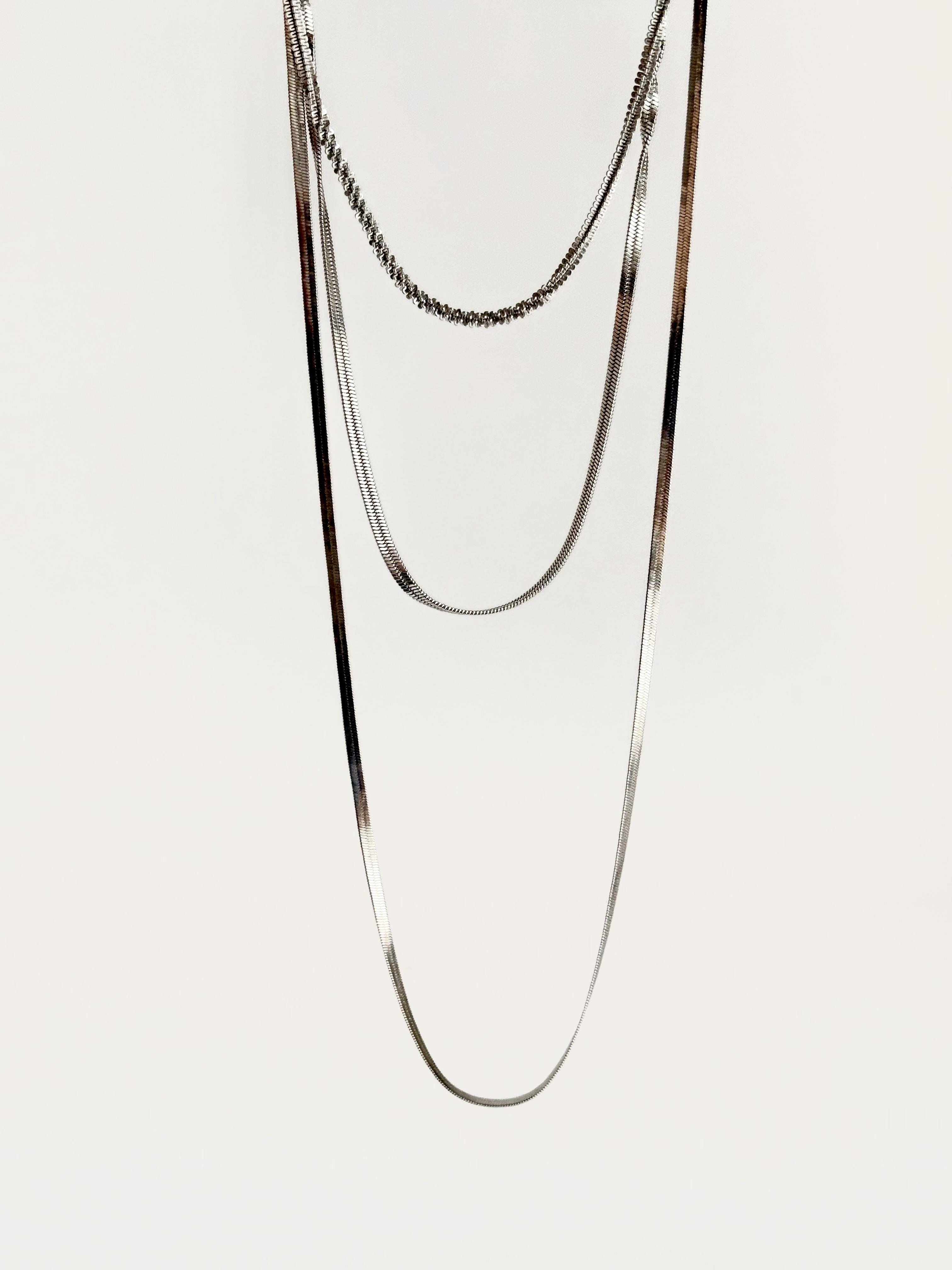 Üçlü Çelik Kolye Kombini-Silver