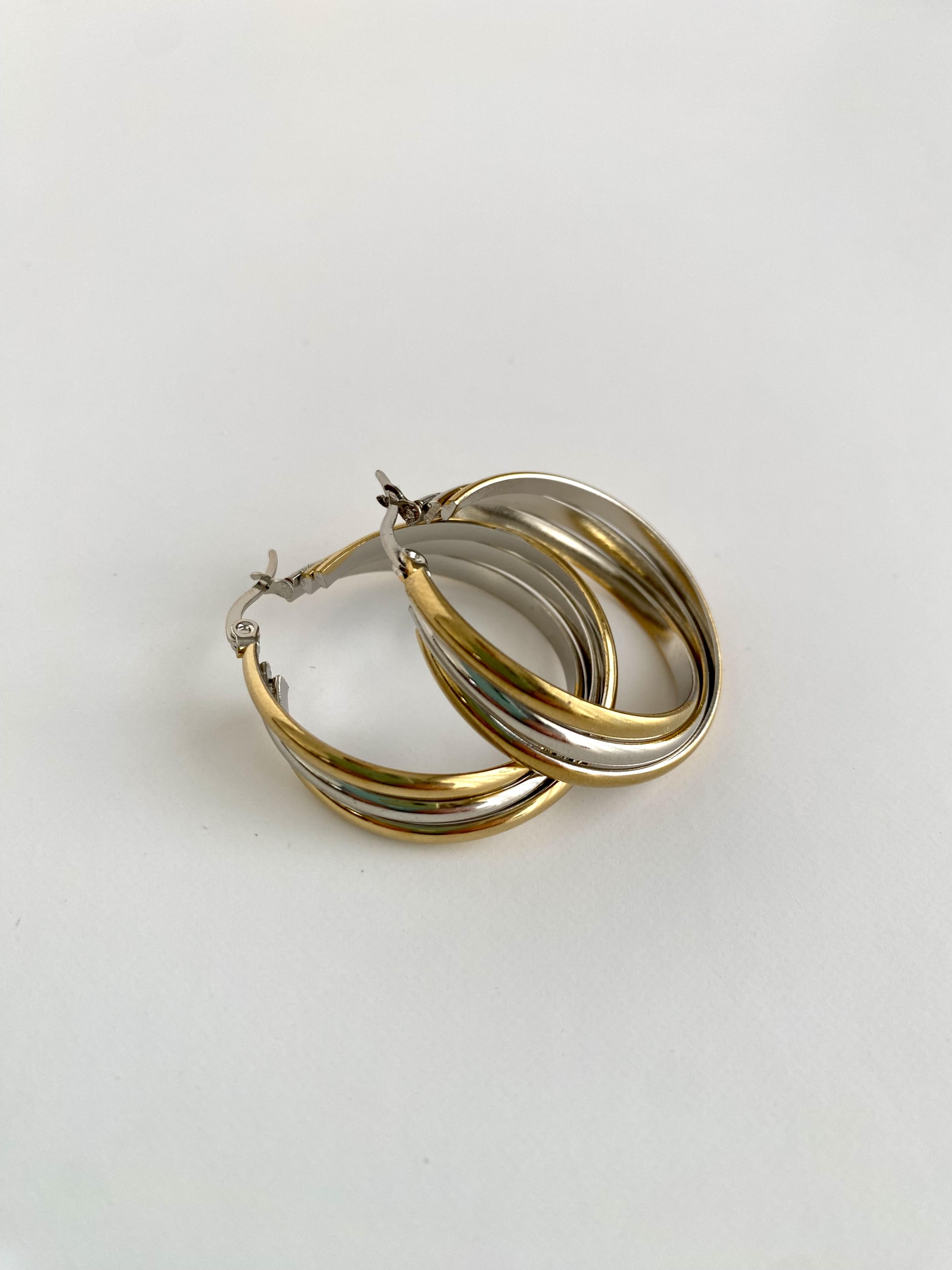 Üçlü Trinity Çift Renkli Çelik Halka Küpe