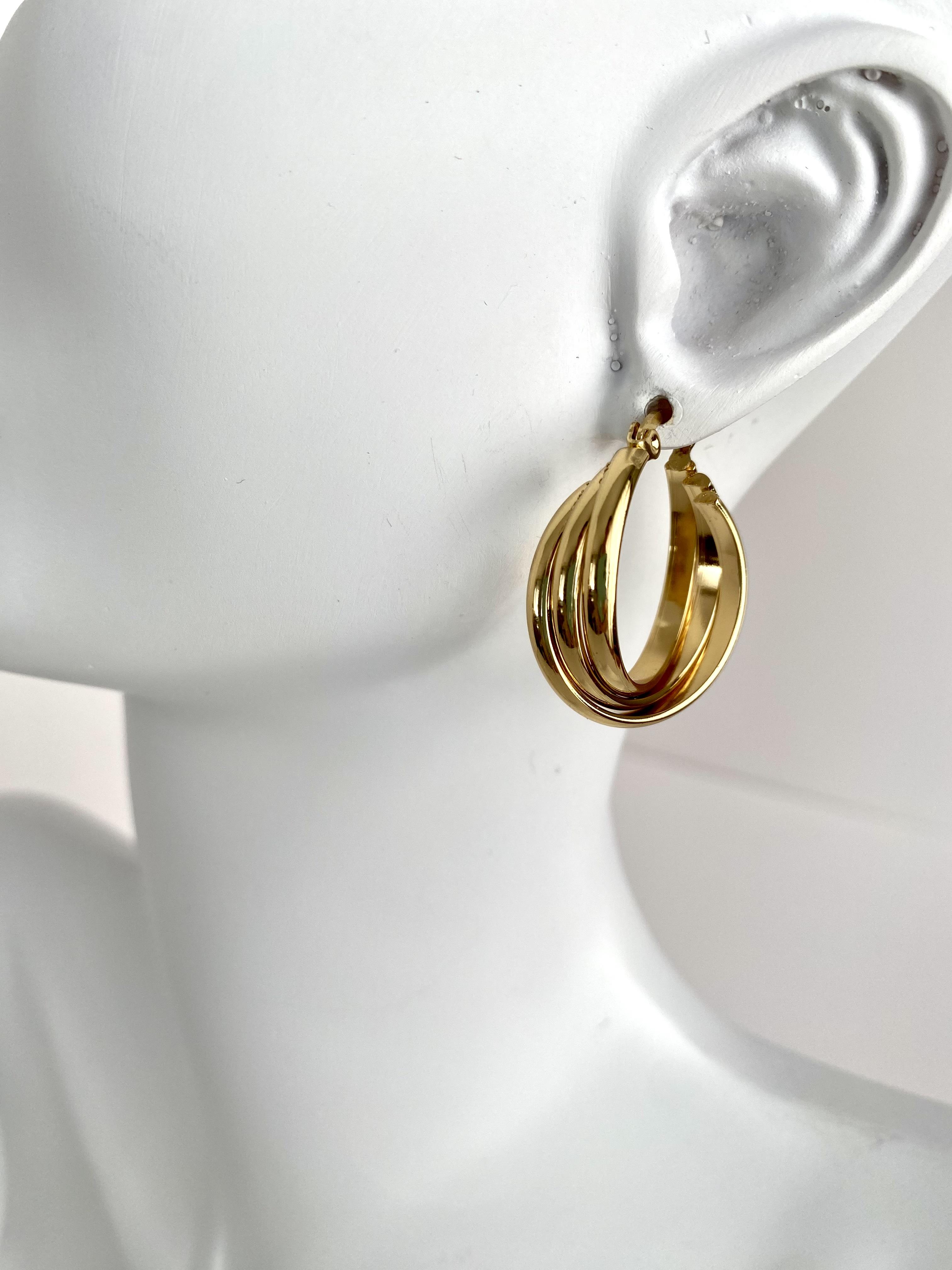 Üçlü Trinity Gold Çelik Halka Küpe