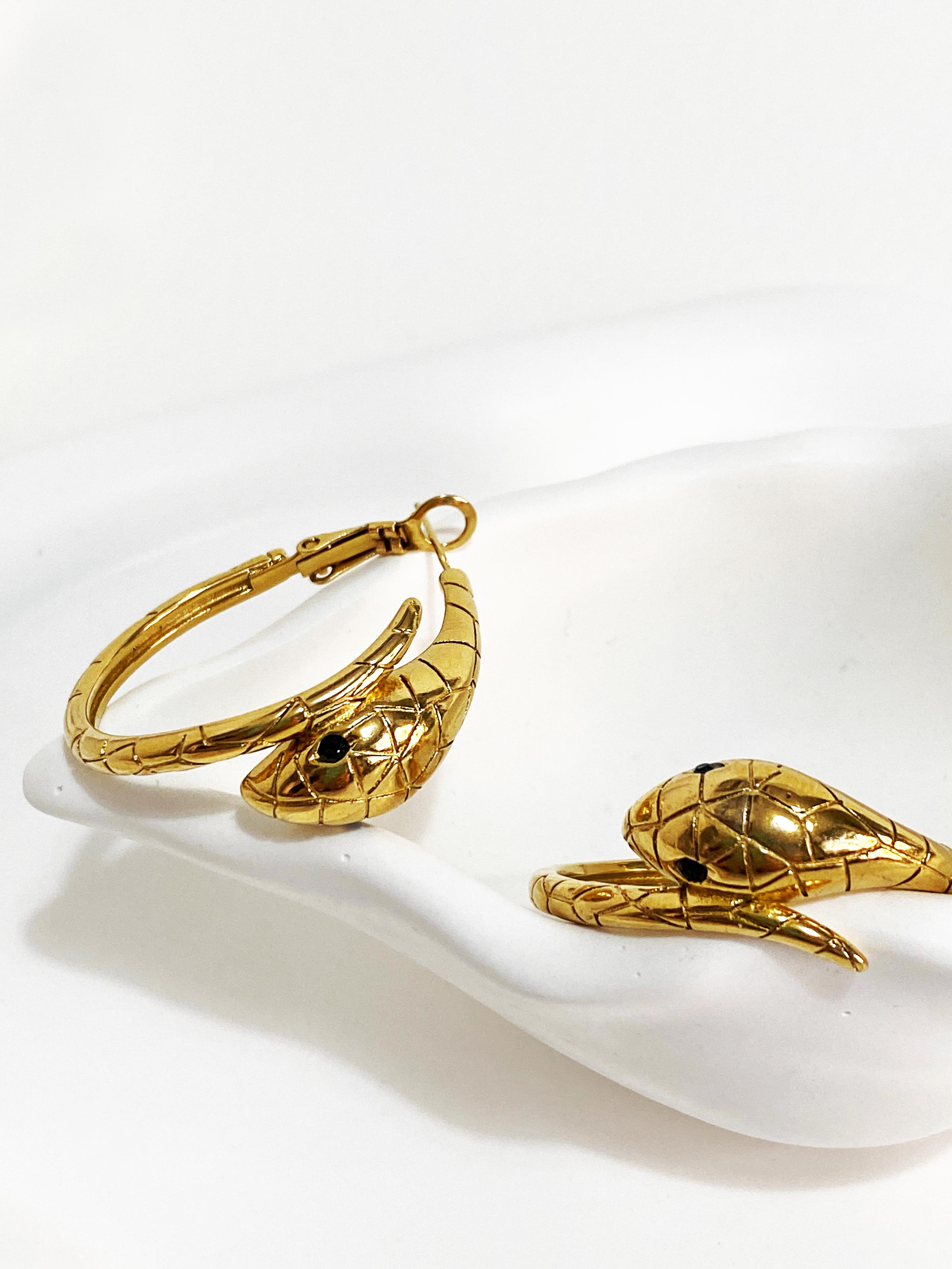 Yılan Figürlü Çelik Halka Küpe