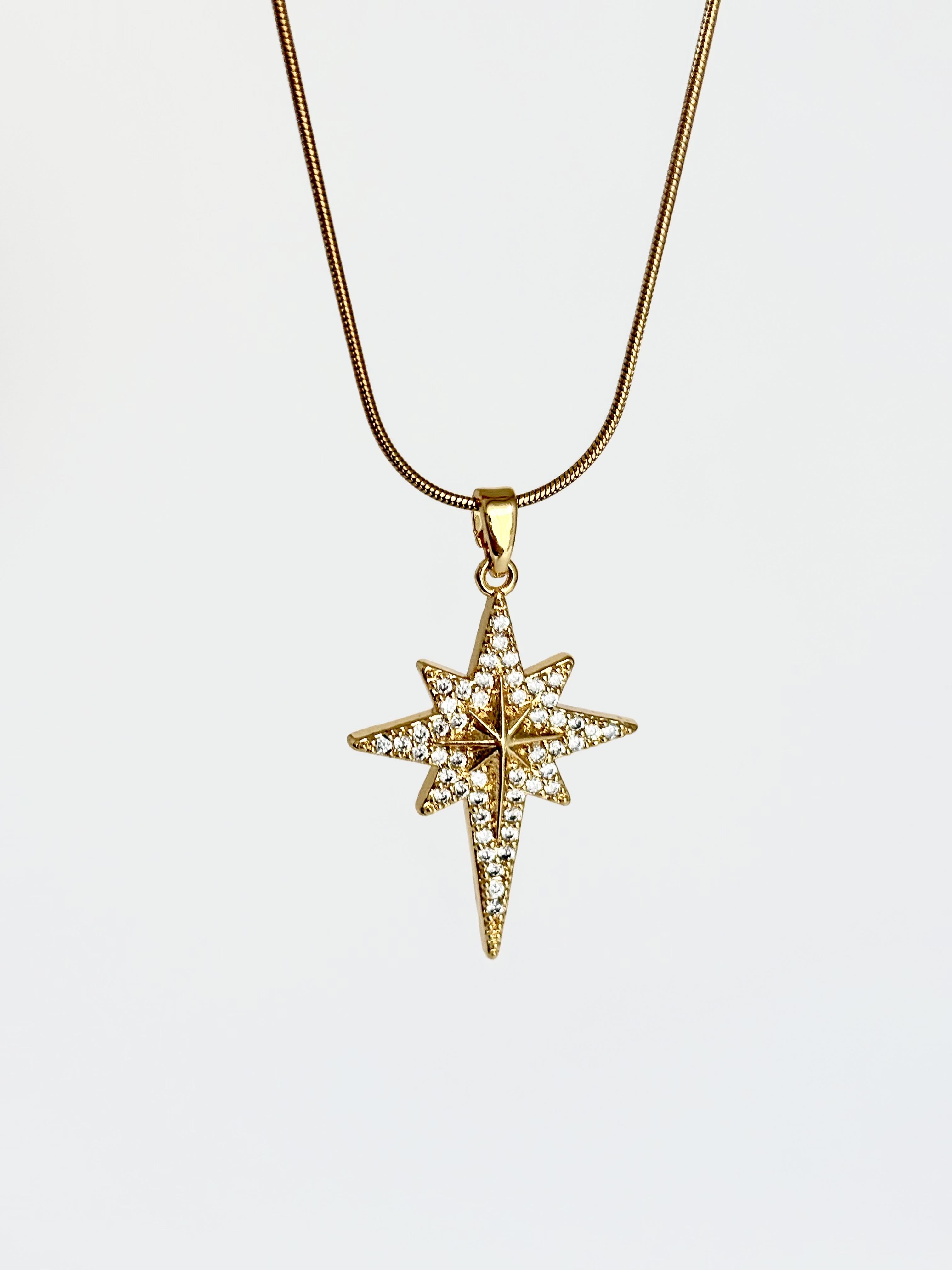 Zirkon Taşlı Kuzey Yıldızı Çelik Kolye-Gold