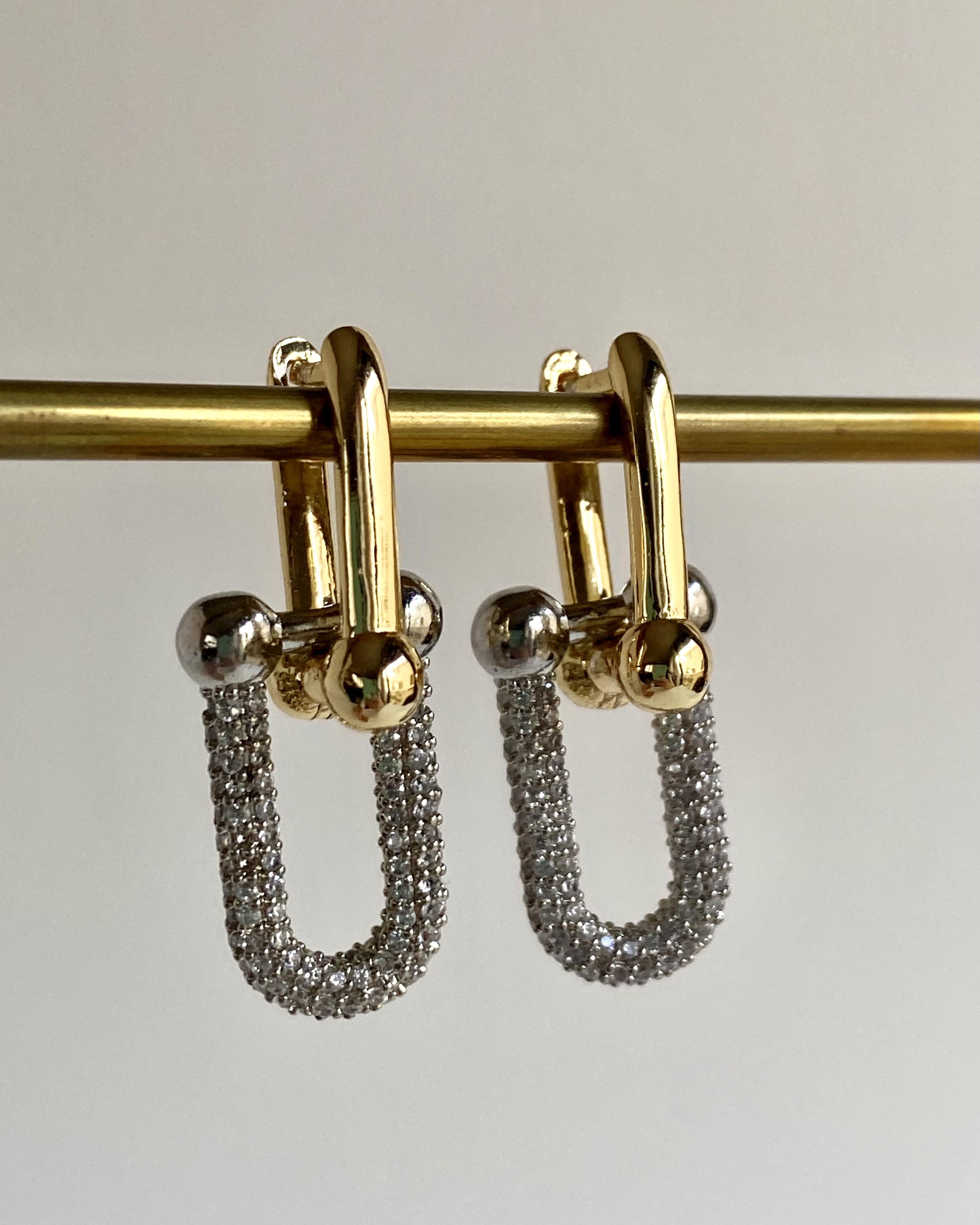 Zirkon Taşlı Tiff Link Küpe - Silver/Gold